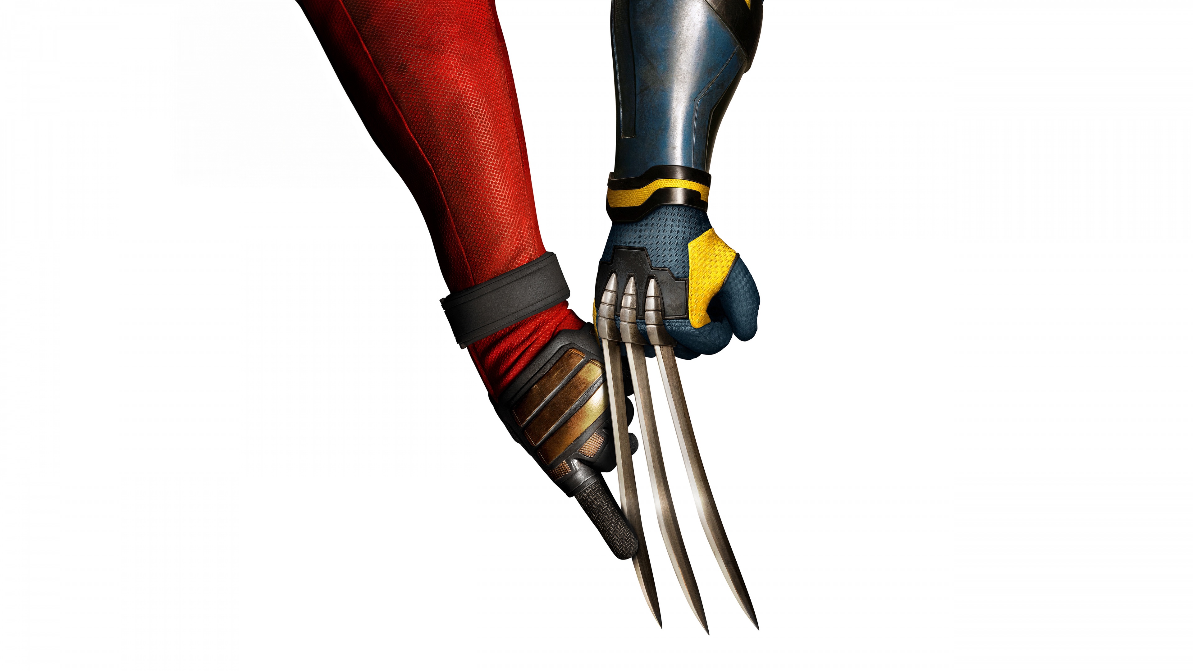 Deadpool and Wolverine from the Marvel Cinematic Universe standing against a white background