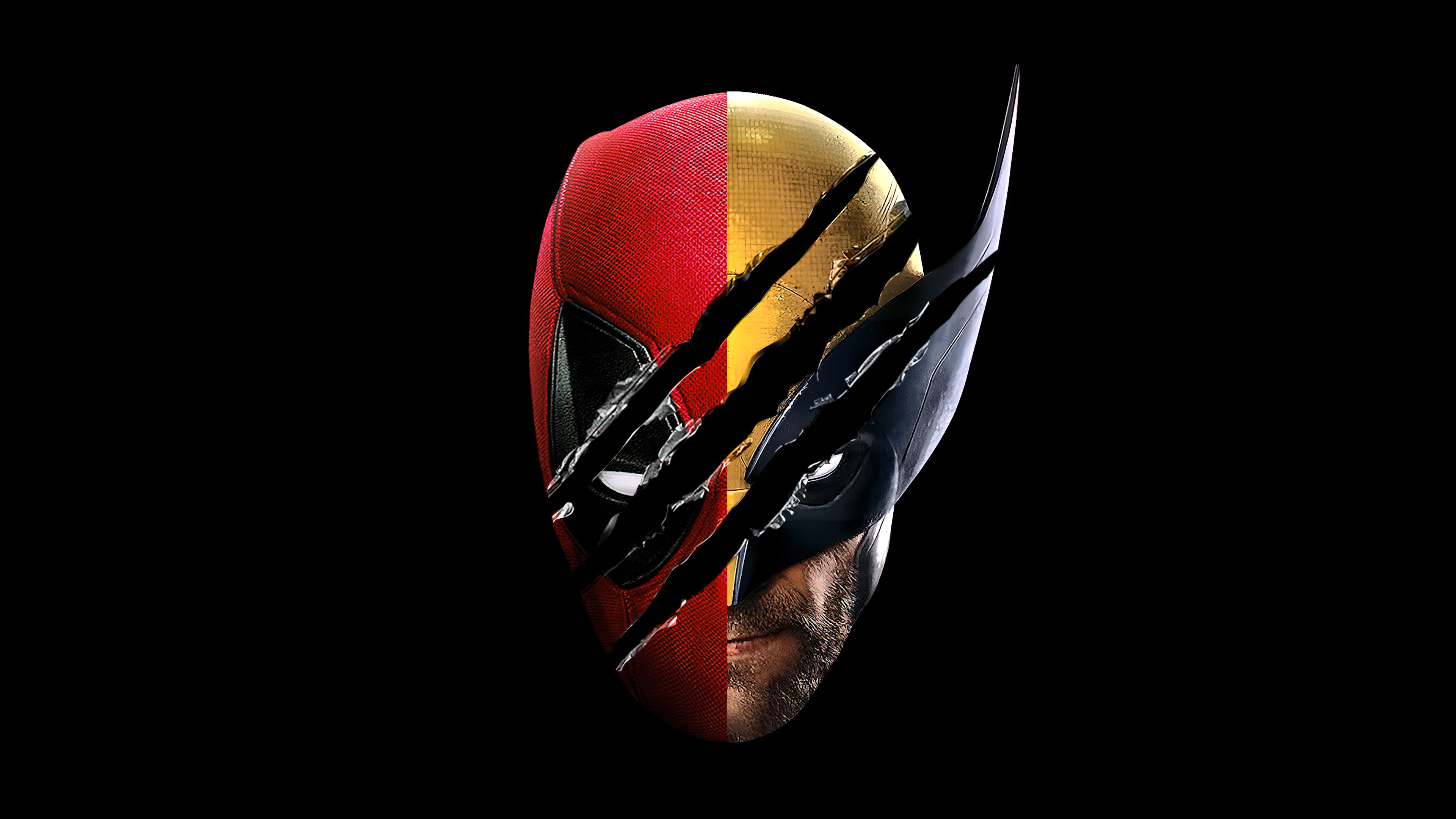 High-contrast fan art of Deadpool and Wolverine from the 2024 Marvel movie on a solid black background.