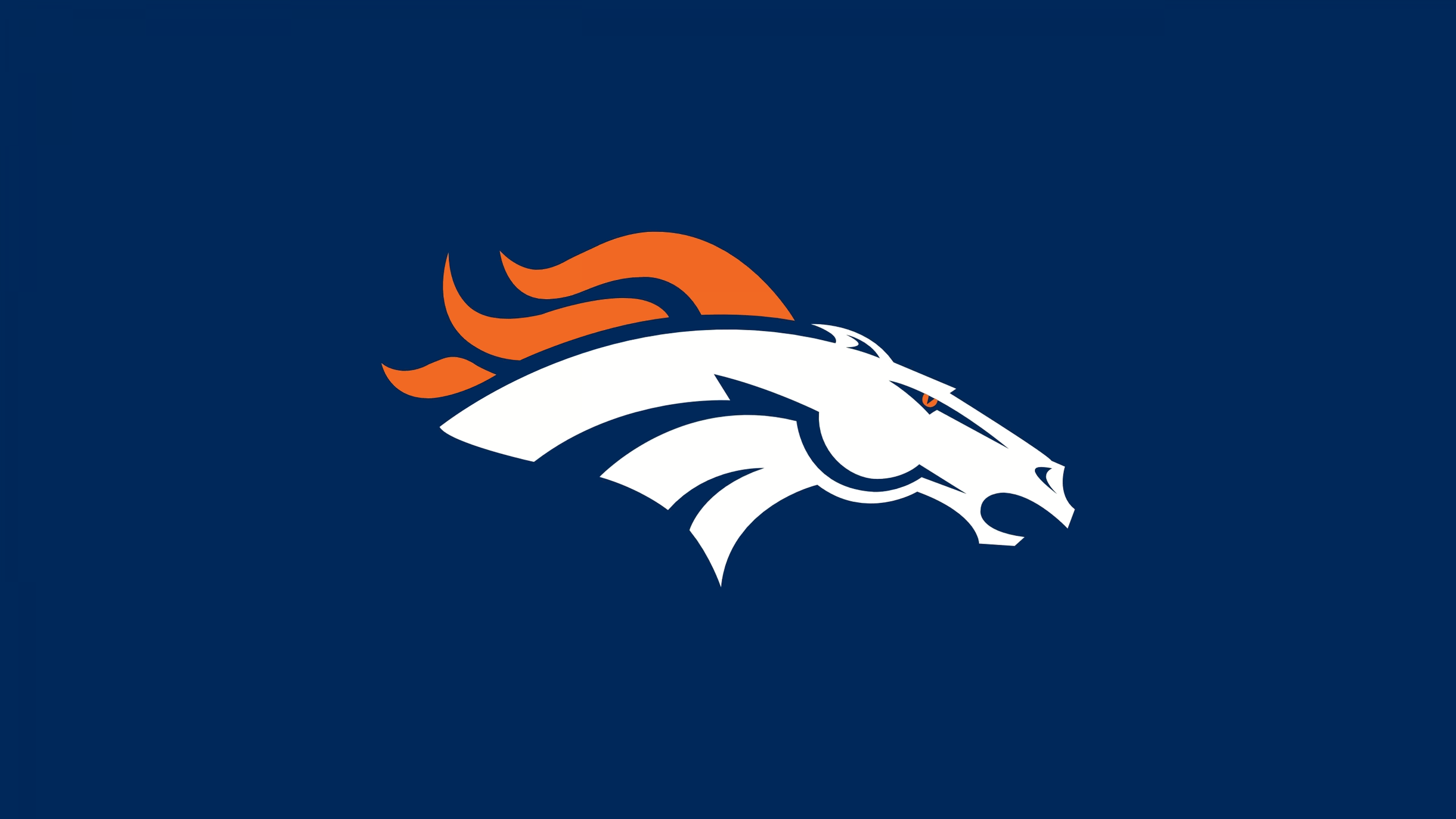 A minimalist graphic of Miles the Bronco, the Denver Broncos mascot, centered on a solid blue background.