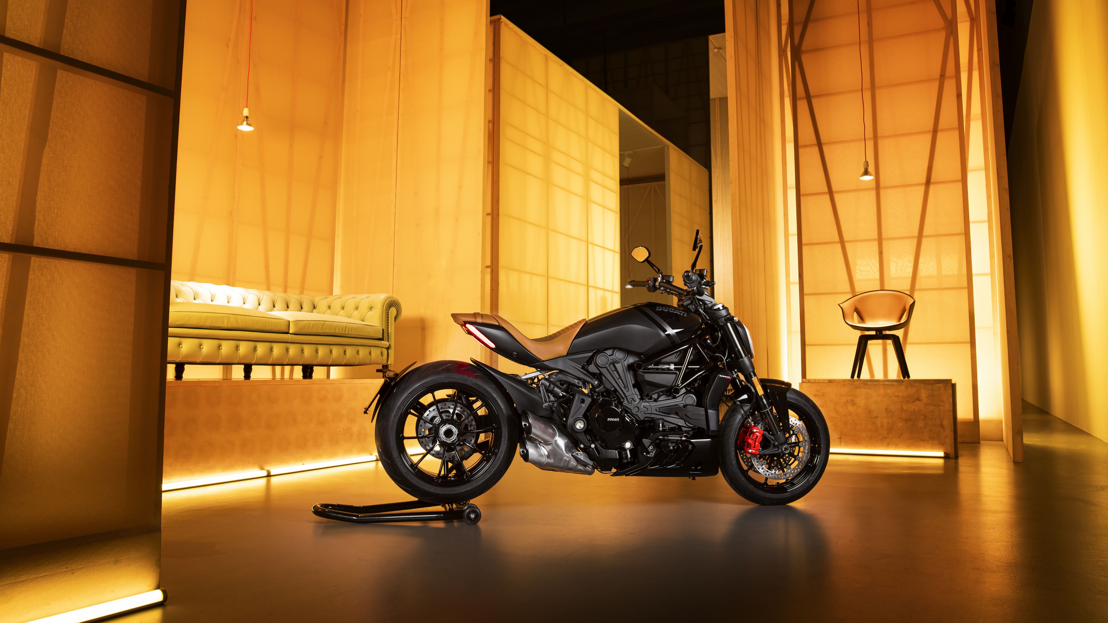 A highly detailed view of the 2022 Ducati XDiavel Nera limited edition sports cruiser motorcycle.