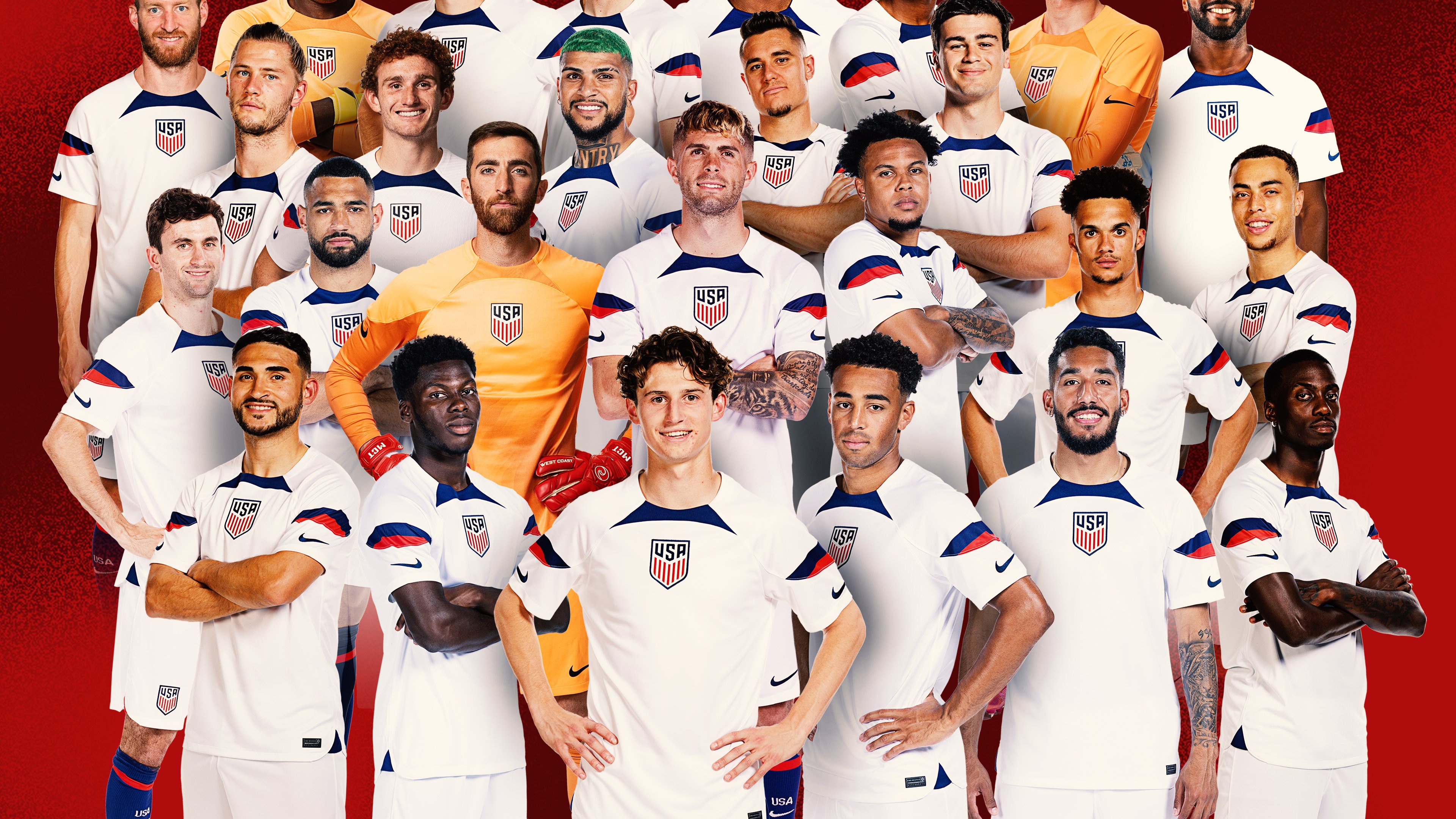 Action shot of soccer players competing on the field under bright stadium lights during the Qatar 2022 World Cup.