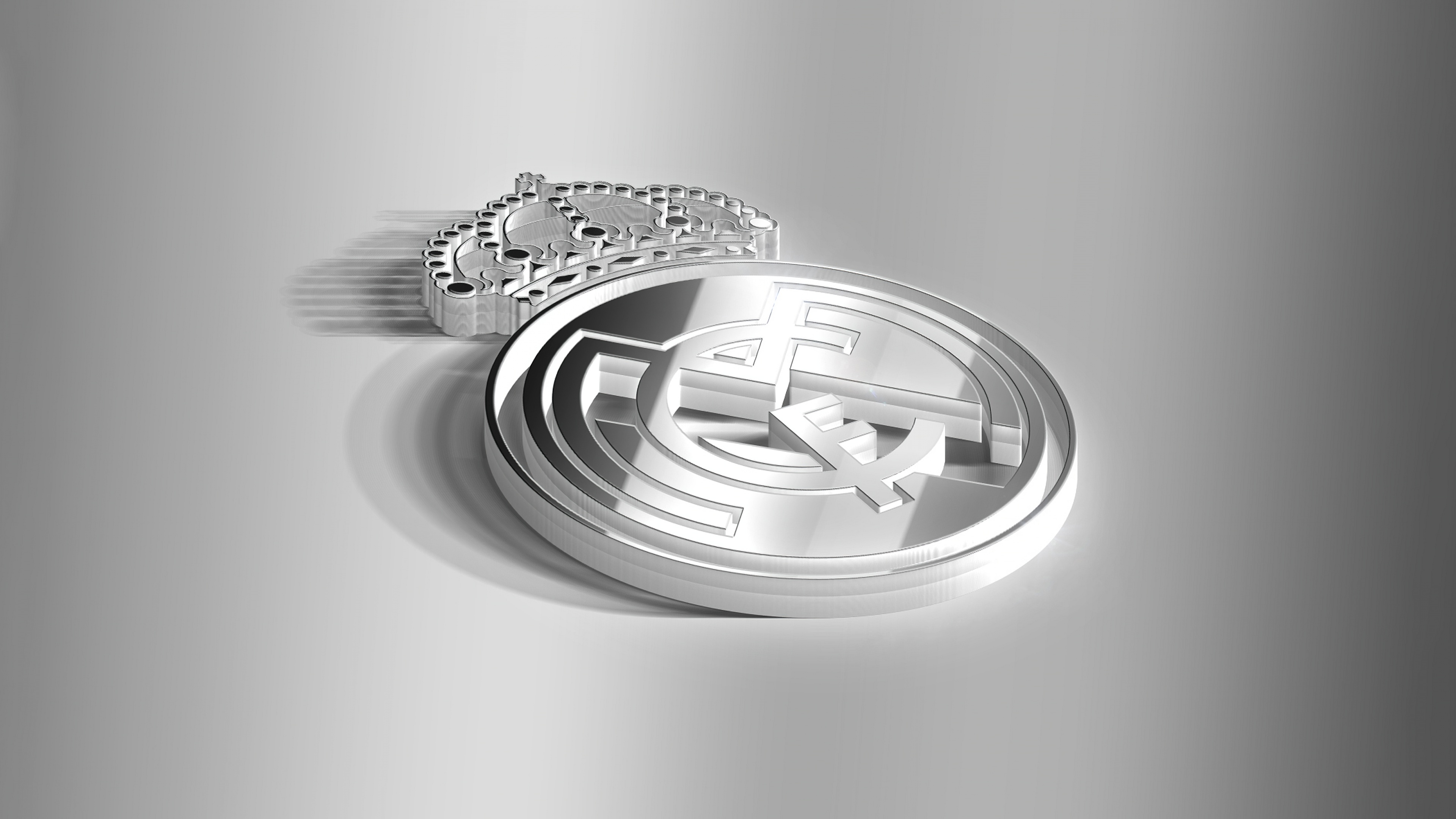 A high-resolution, monochrome silver Real Madrid CF football club logo.