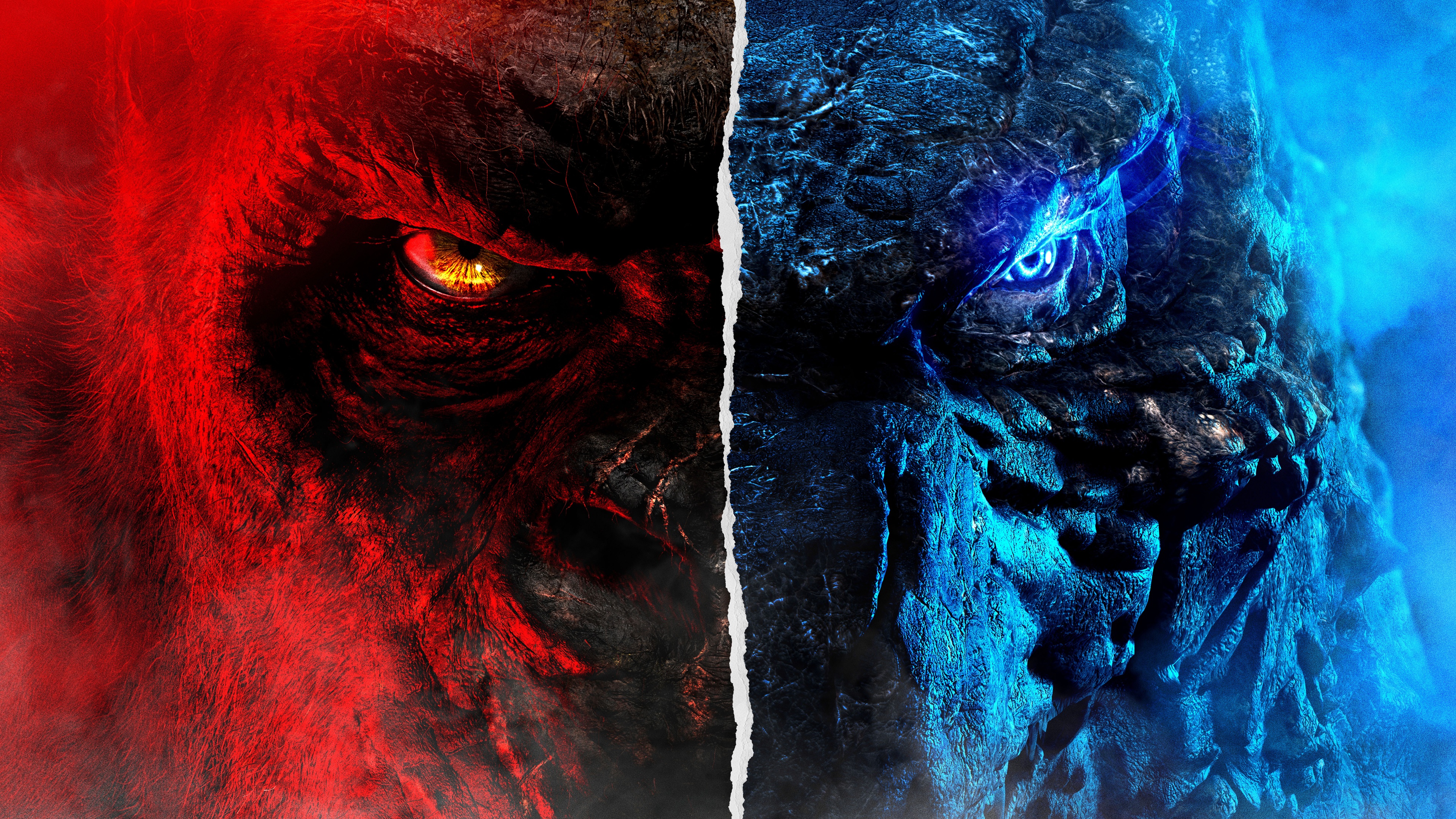 A dramatic and high-resolution cinematic movie poster featuring Godzilla and Kong from Godzilla x Kong: The New Empire.
