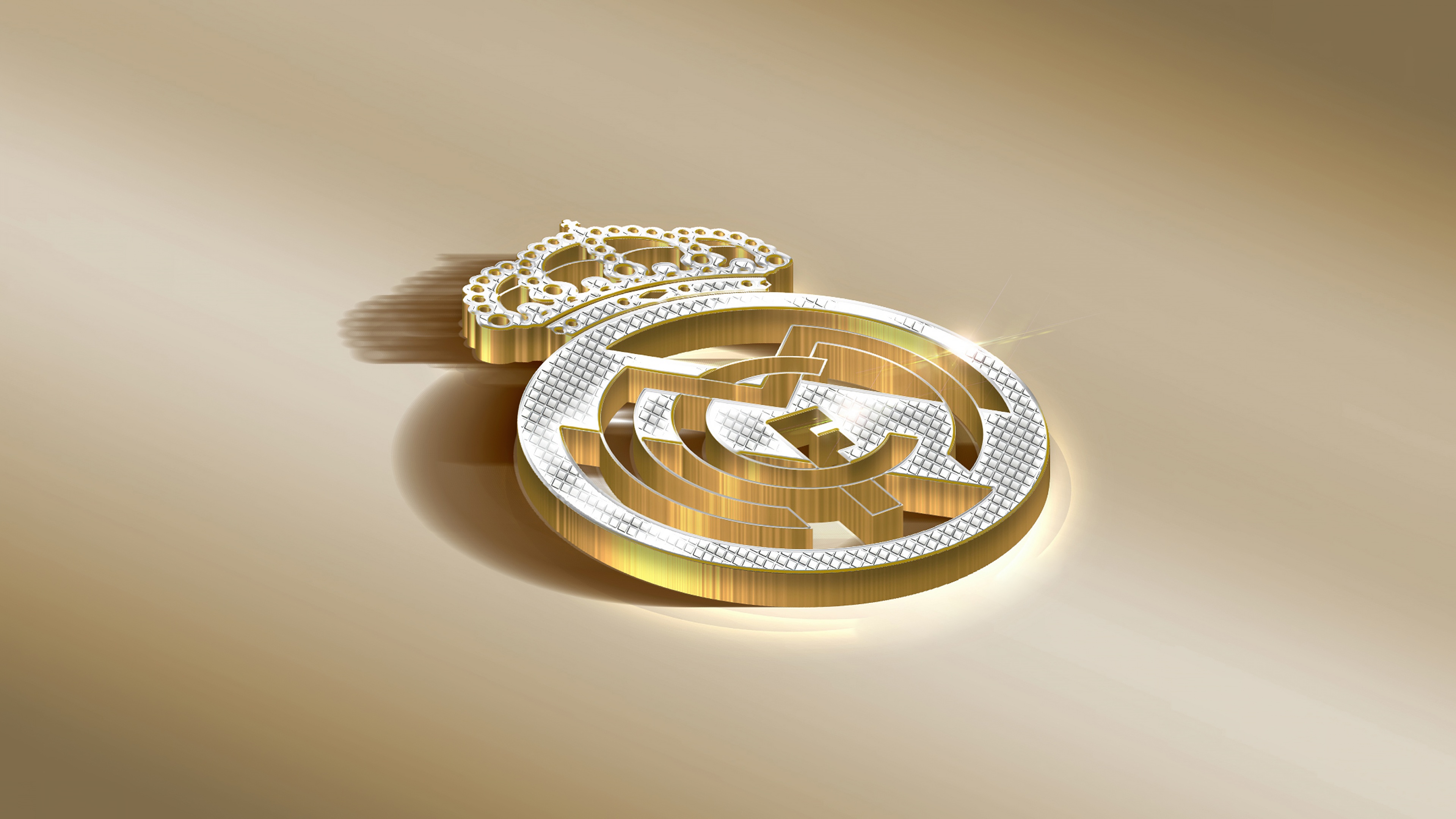 A luxurious golden 5K rendering of the Real Madrid CF football club logo.