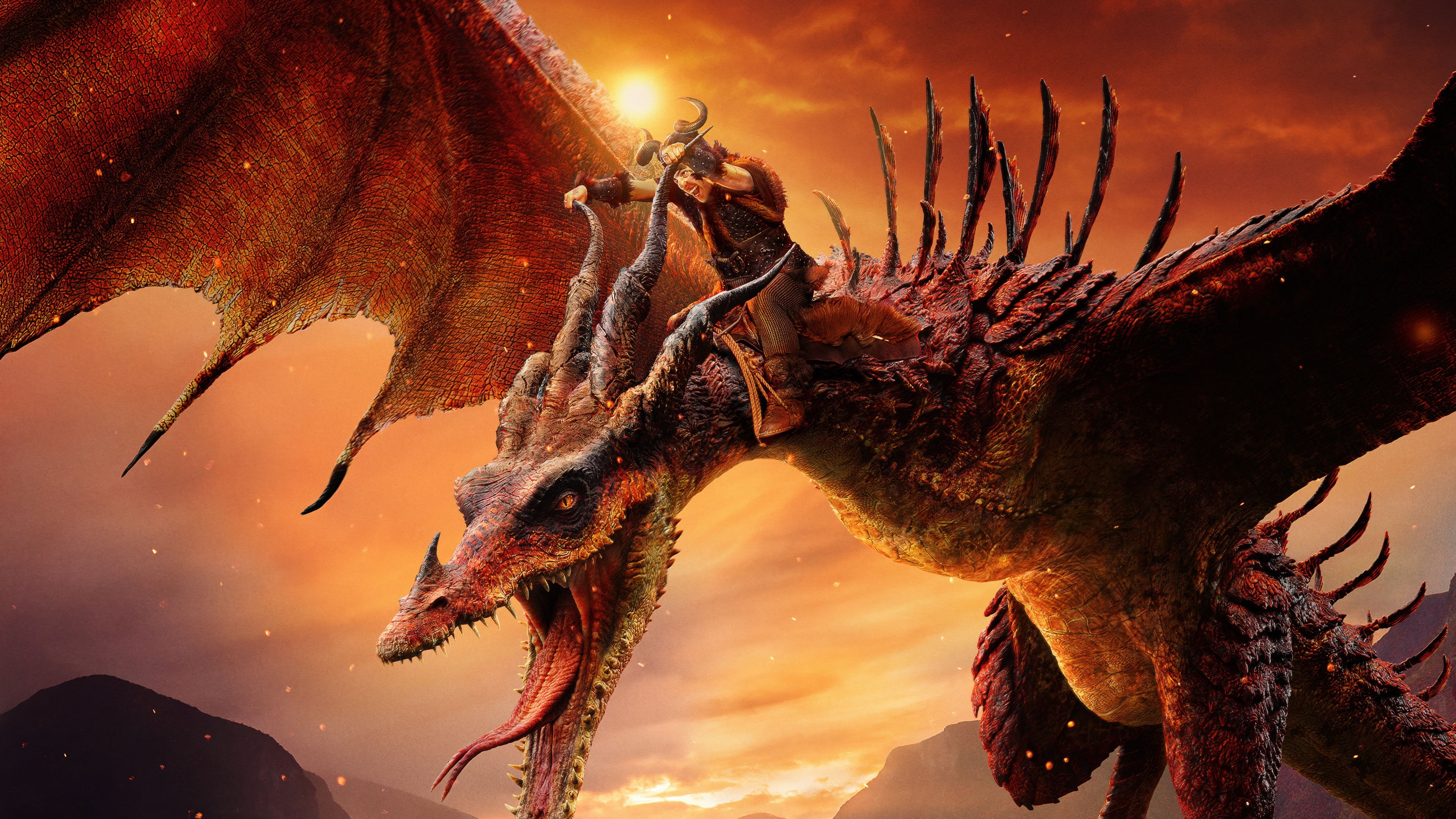 A high-detail cinematic view of Hiccup and Toothless the Night Fury from the 2025 How to Train Your Dragon movie.