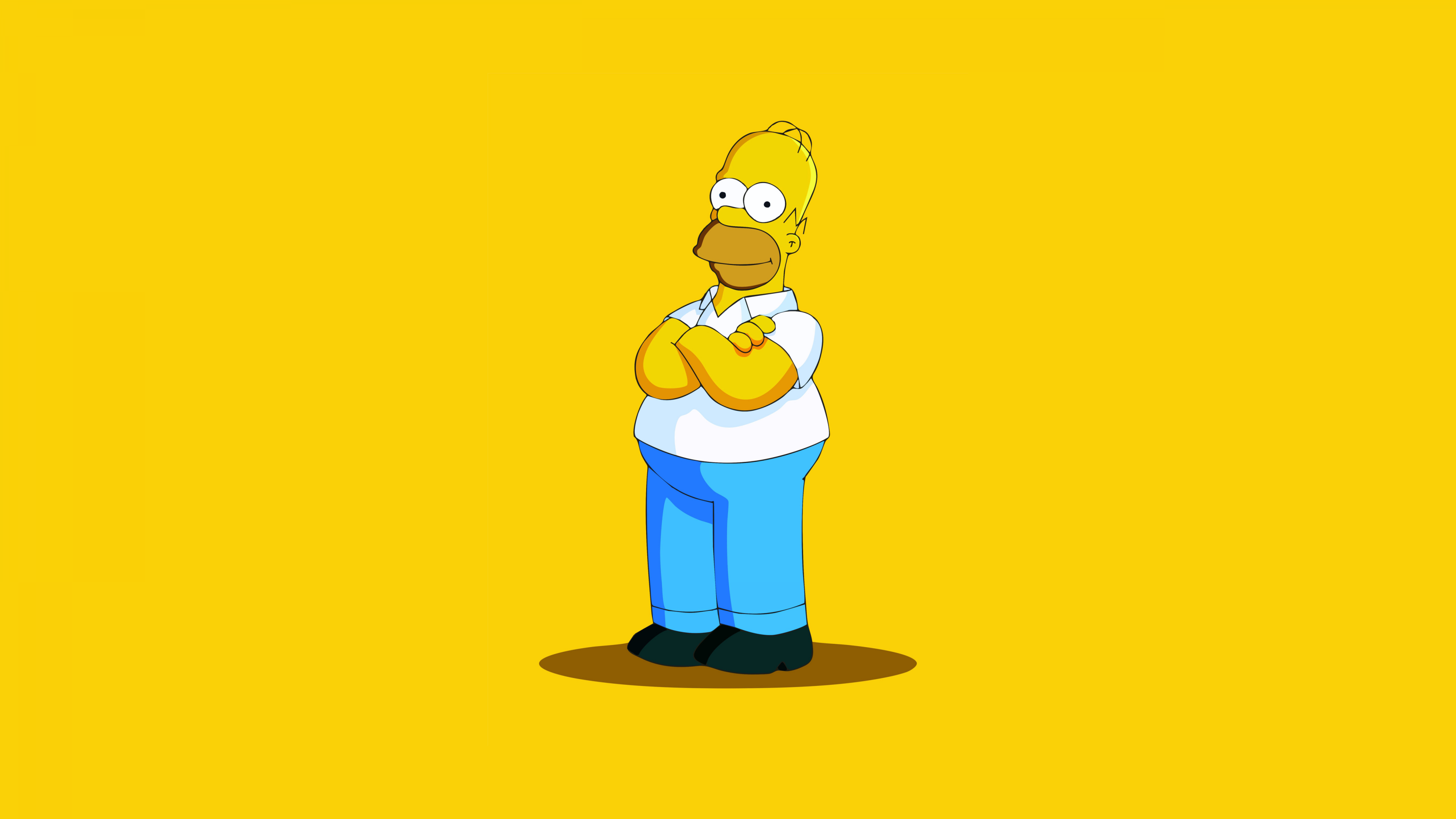 A minimalist illustration of Homer Simpson from The Simpsons on a solid yellow background.