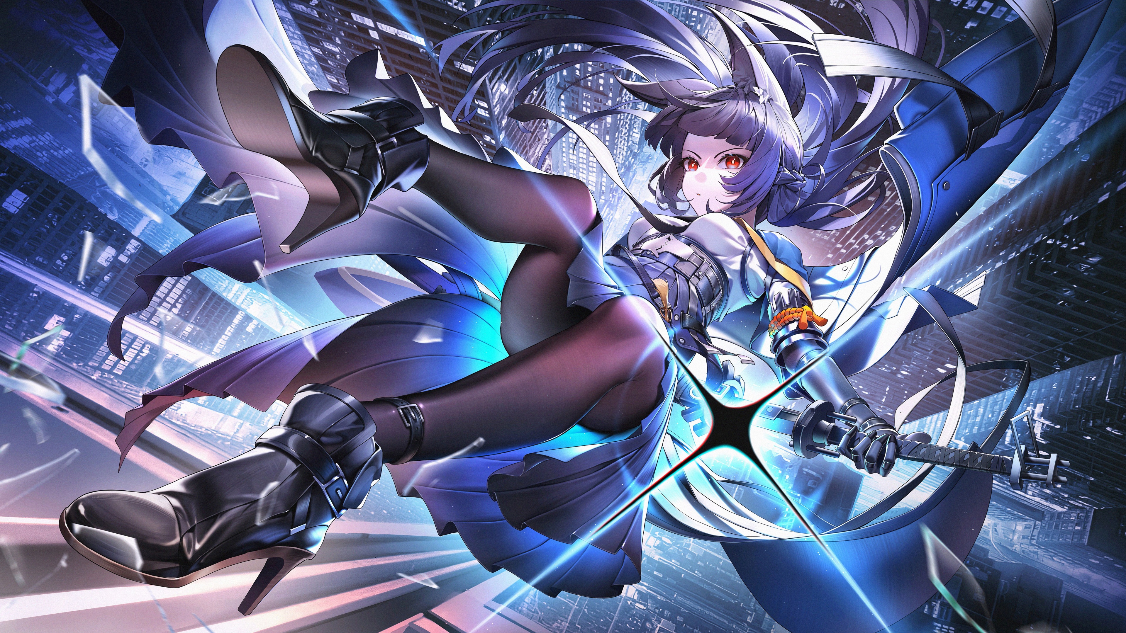 A high-detail cinematic portrait of Hoshimi Miyabi from Zenless Zone Zero.