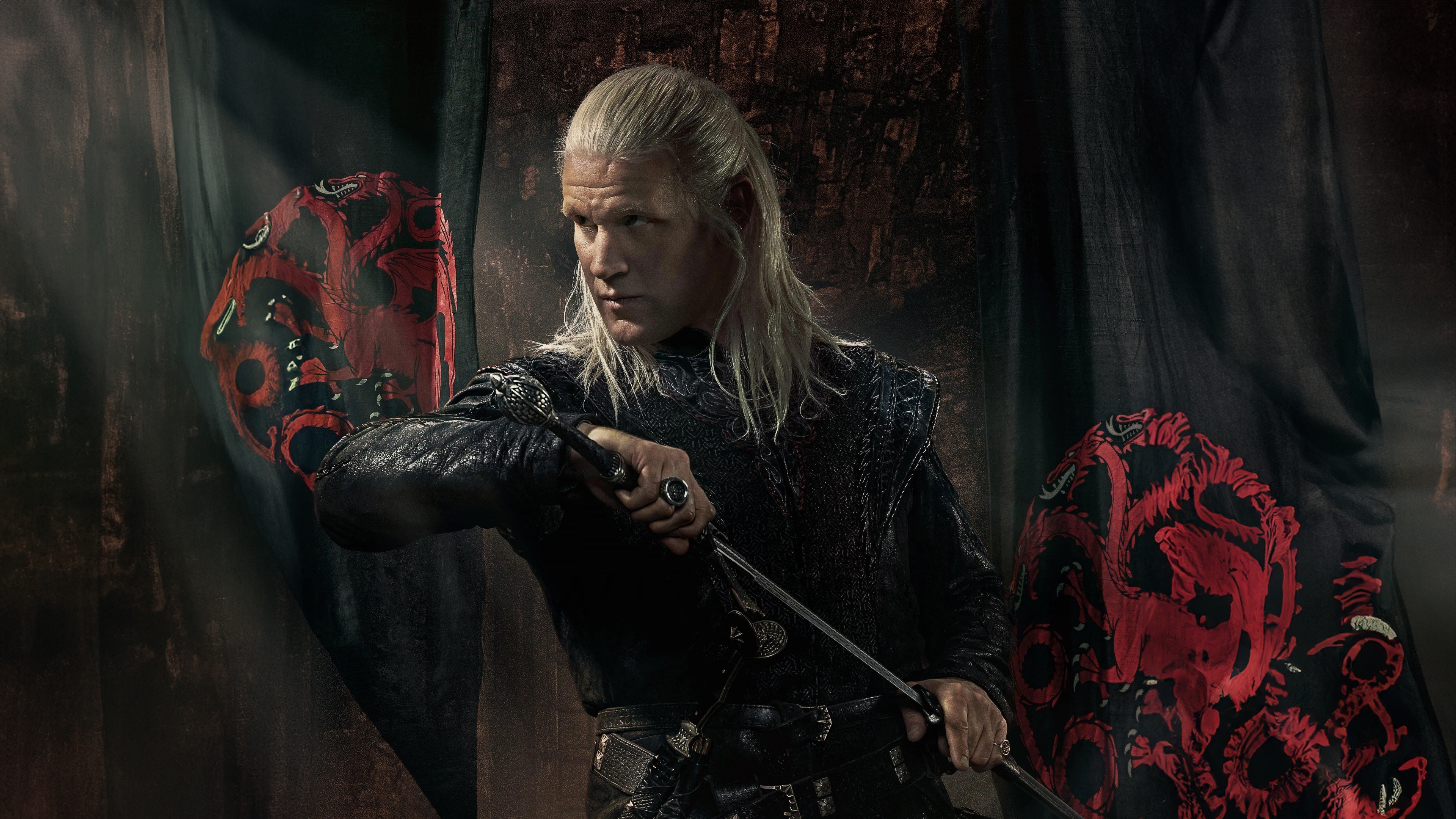 Cinematic 5K shot inspired by House of the Dragon Season 2 featuring dragon-themed fantasy elements.