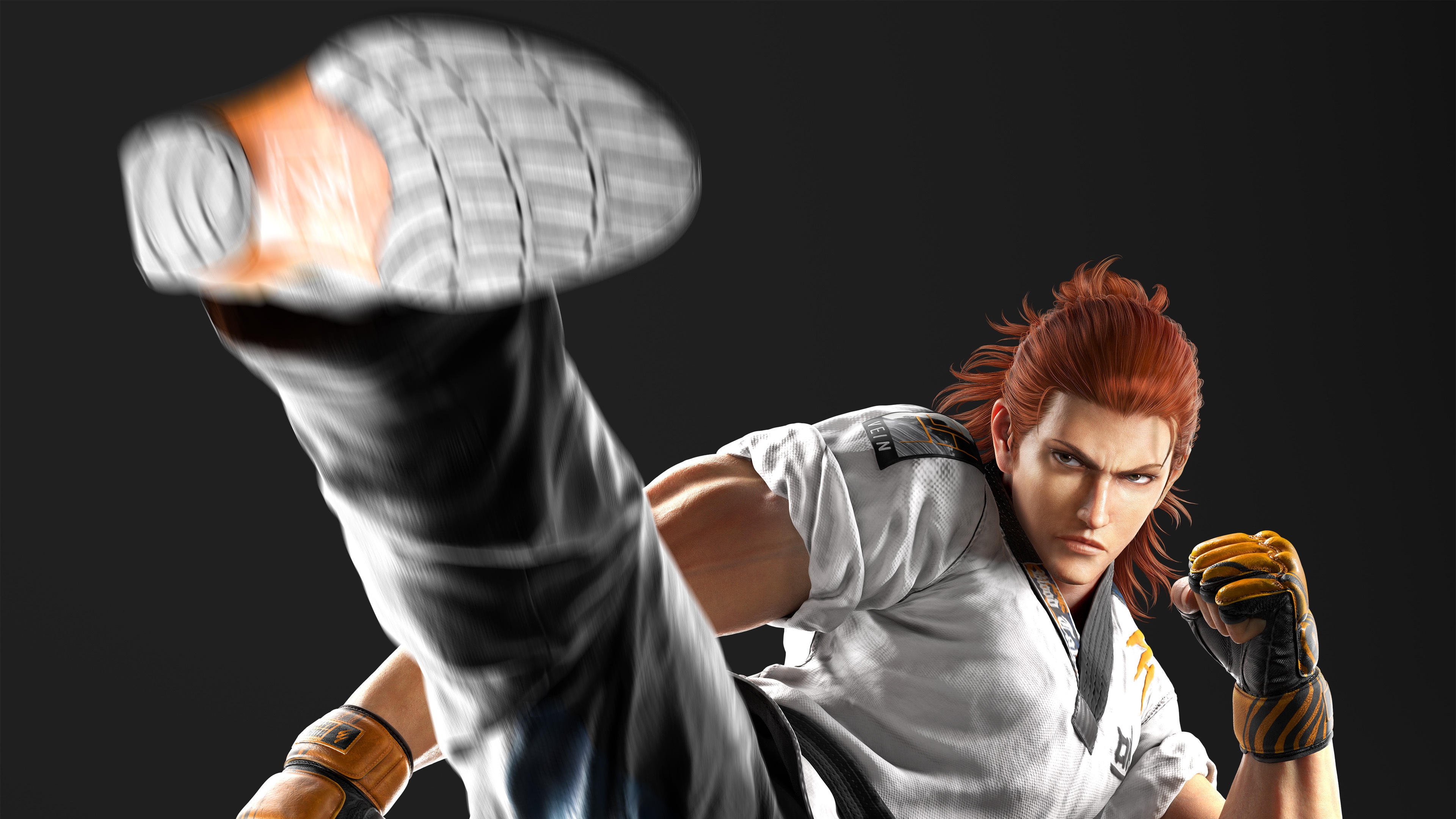 A powerful depiction of the character Hwoarang from the video game Tekken 8.