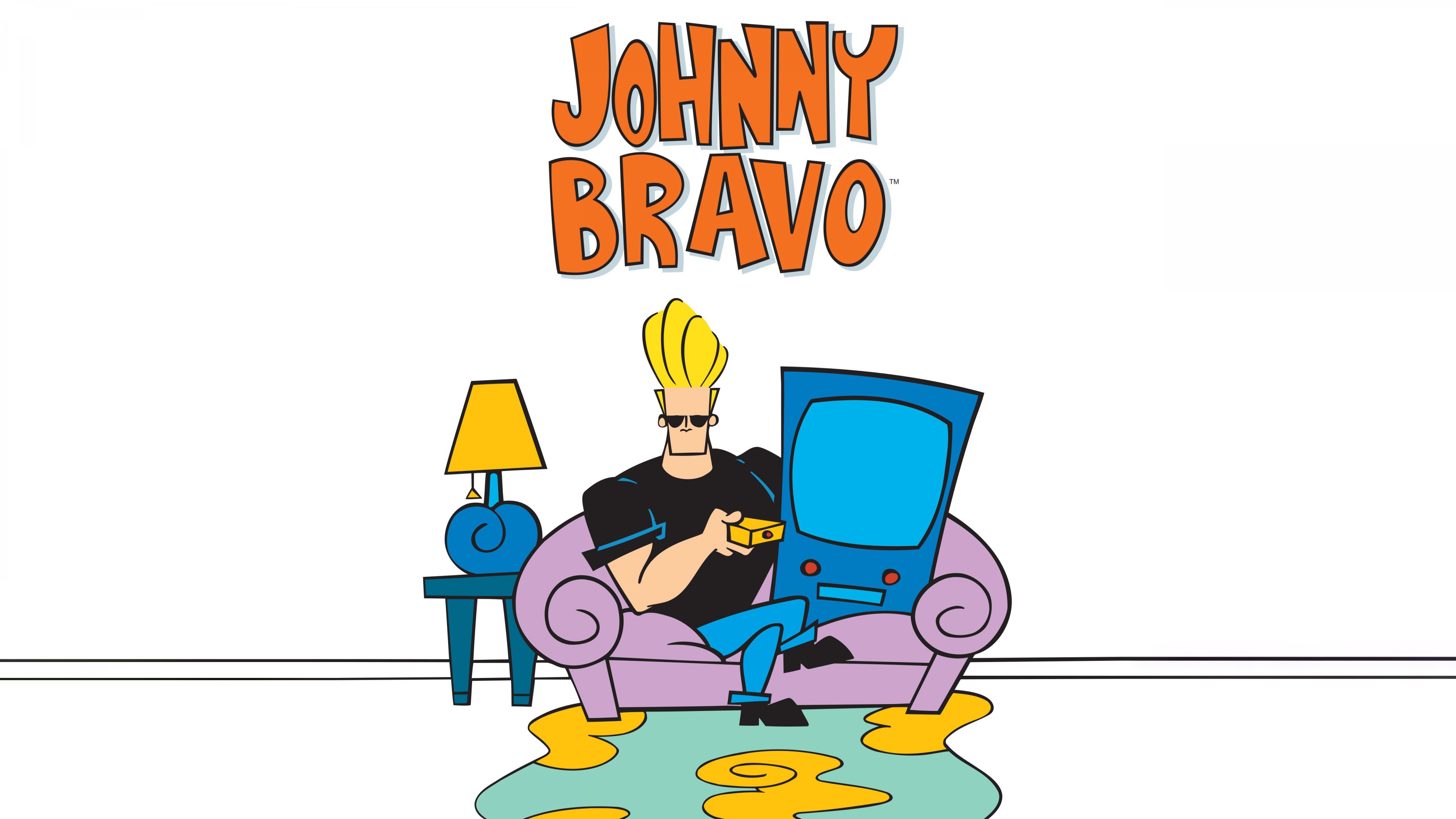 A funny cartoon poster of Johnny Bravo from Cartoon Network on a white background.