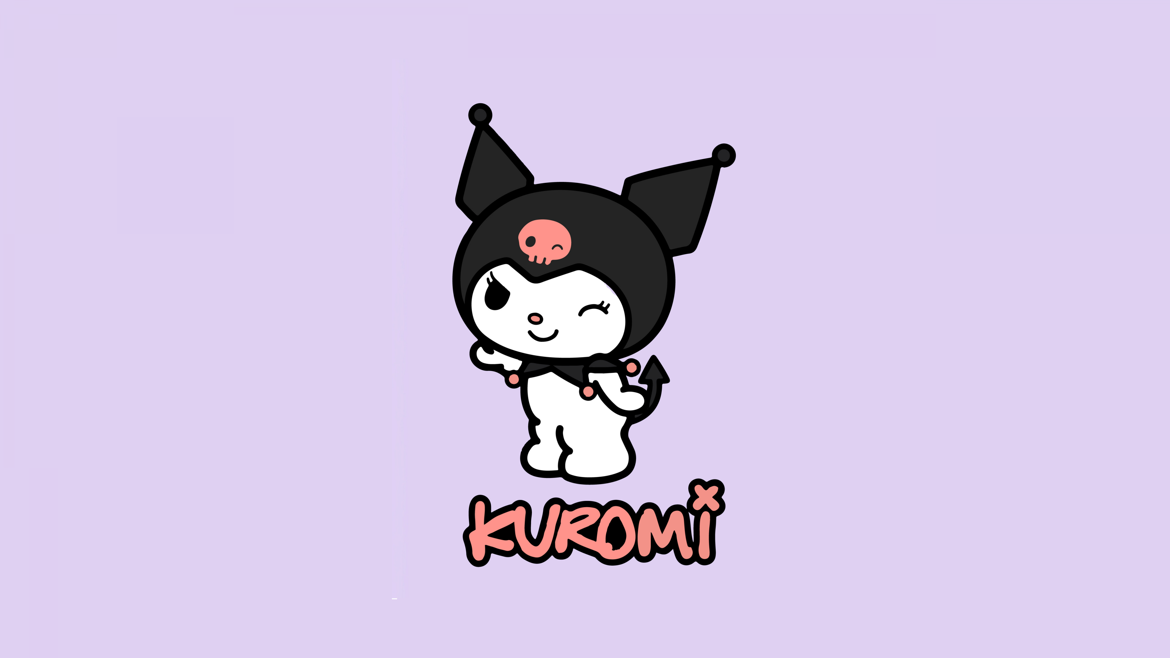 A cute illustration of the Sanrio character Kuromi featuring a lavender and purple aesthetic background.