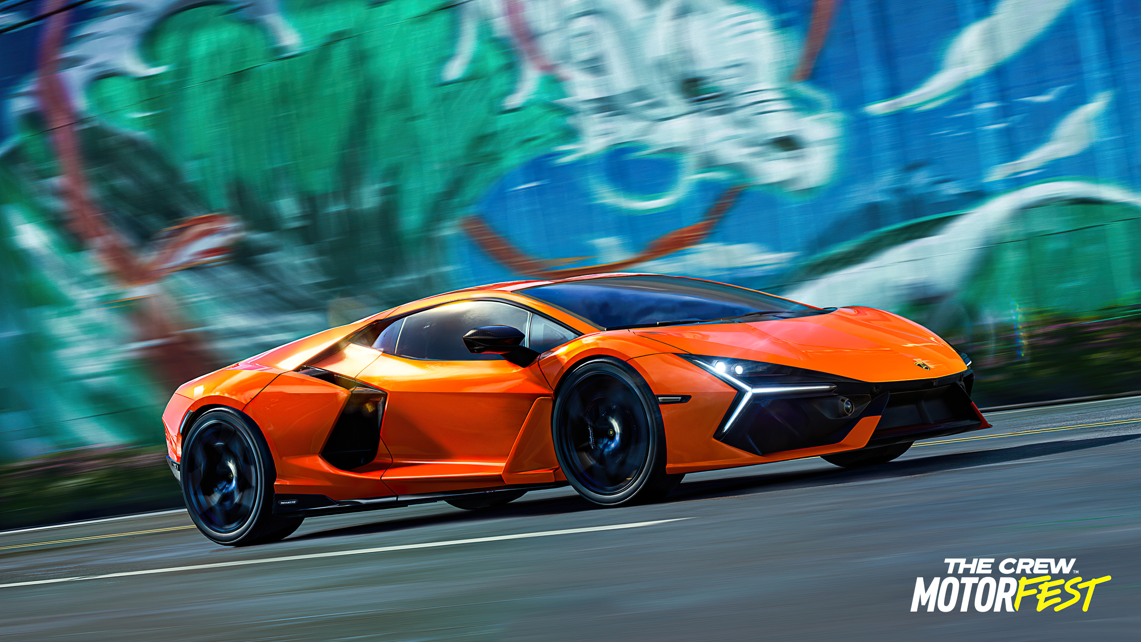 A high-performance Lamborghini Revuelto supercar featured in the video game The Crew Motorfest.