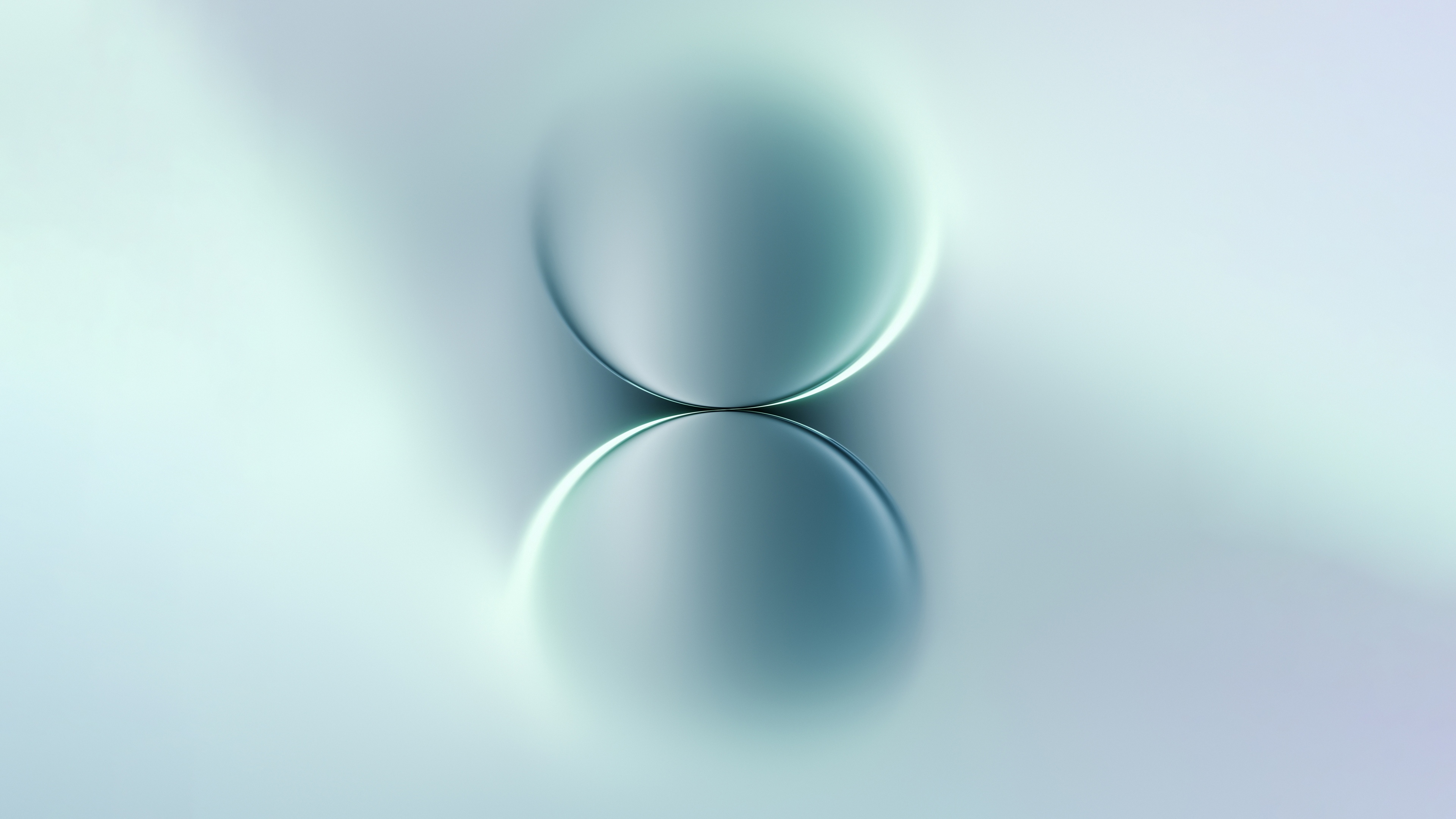 A symmetrical minimalist arrangement of glowing translucent spheres and droplets with subtle reflections and a soft glow.