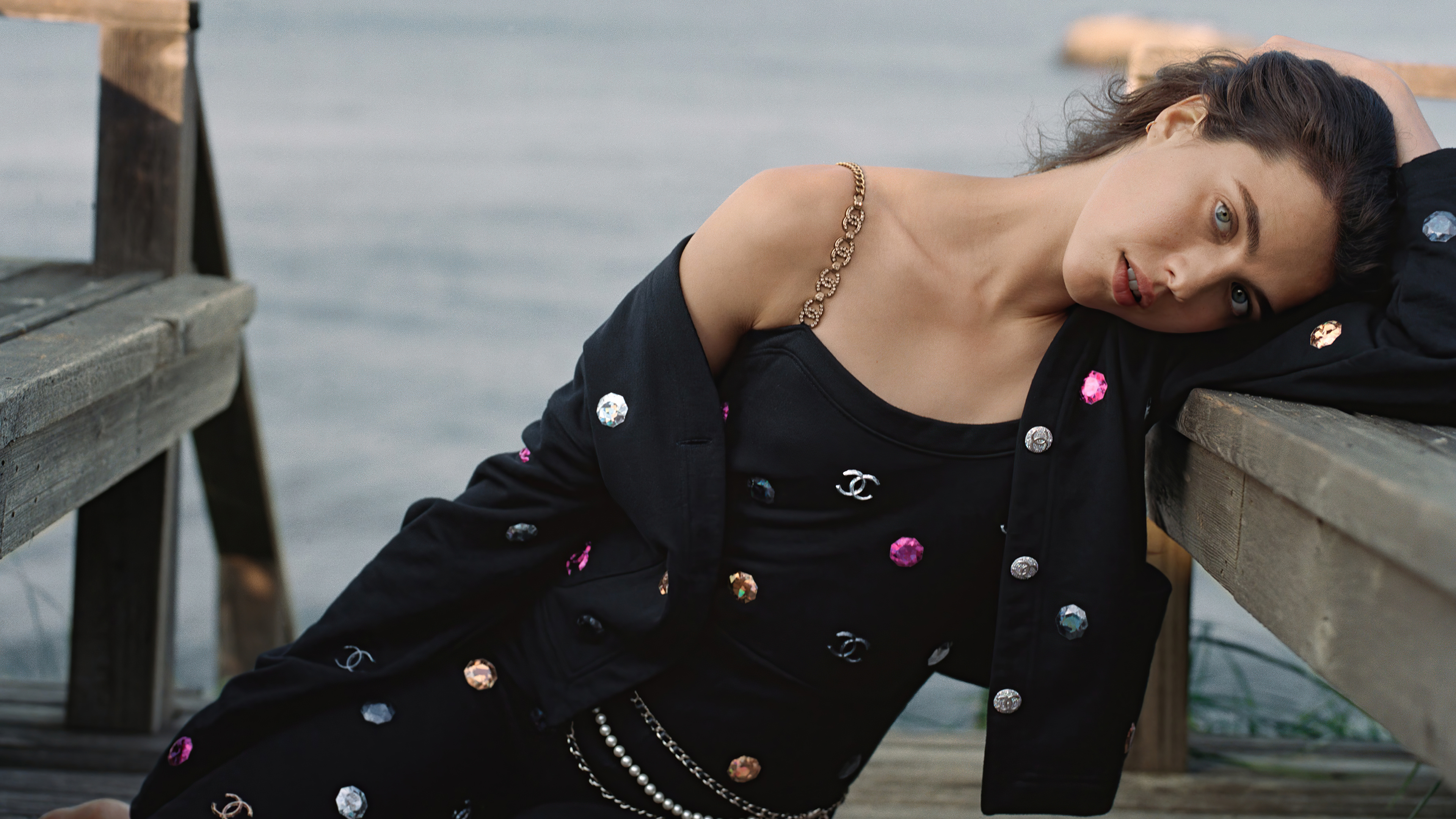 A professional studio portrait of American actress Margaret Qualley.