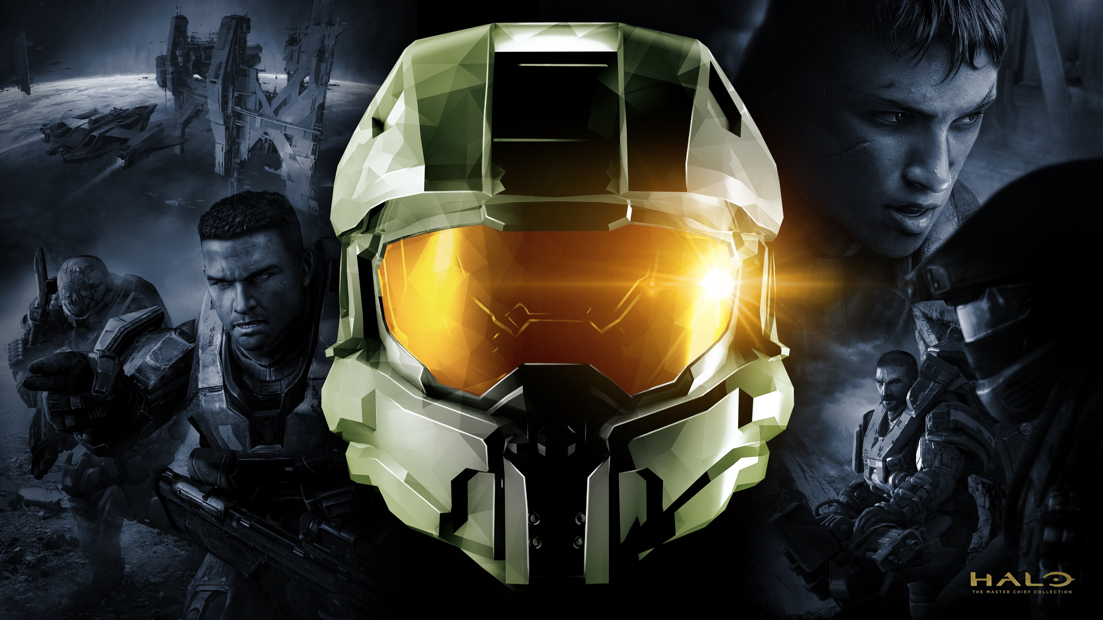 Master Chief in his iconic Spartan armor from the Halo: The Master Chief Collection video game.