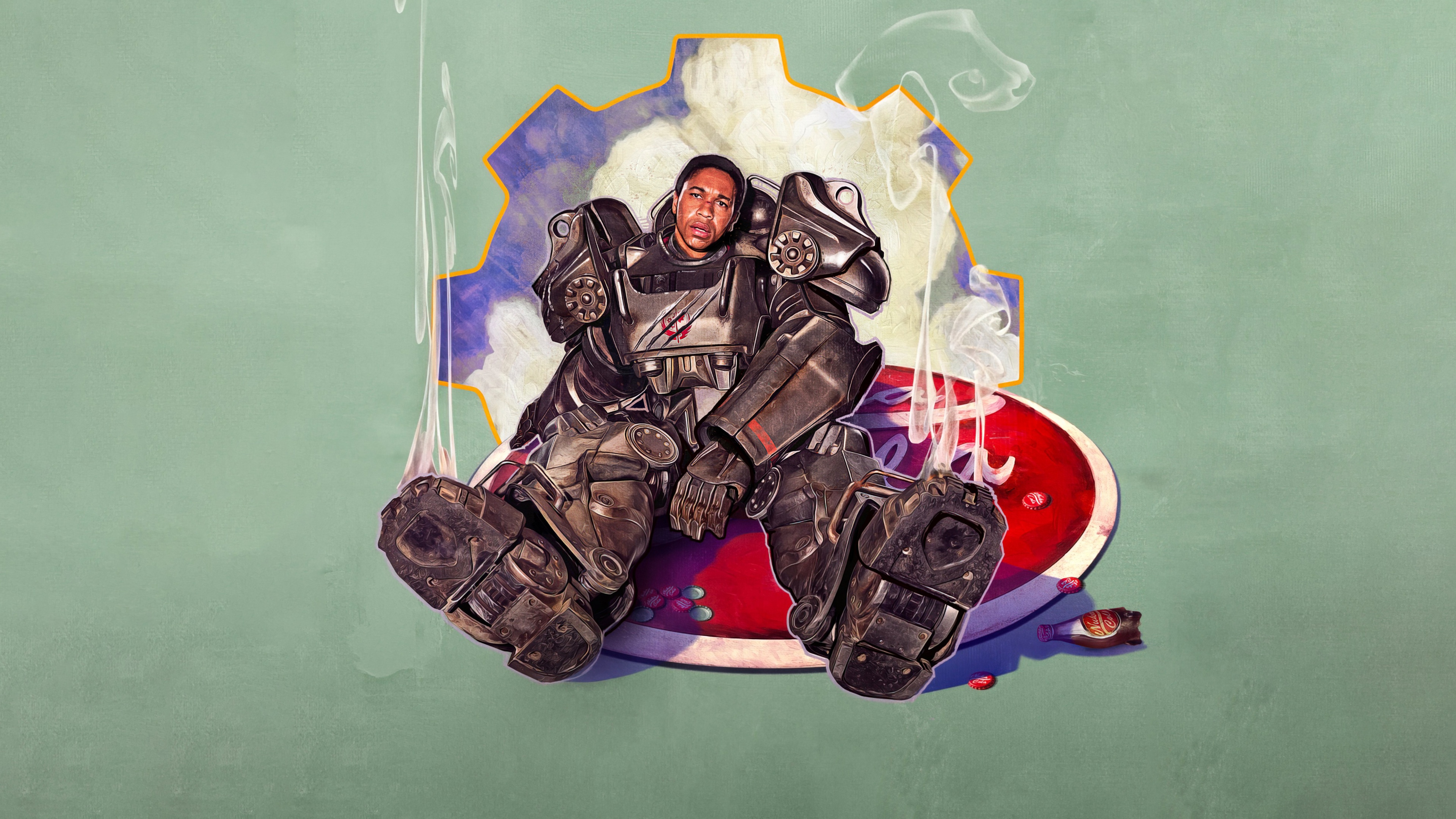 A cinematic portrait of the character Maximus, played by Aaron Moten, from the Fallout TV series.