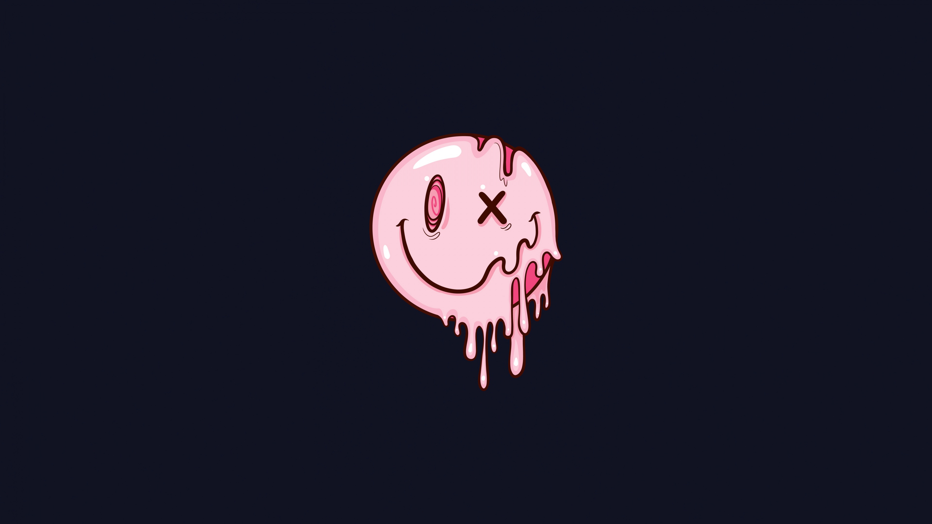A bright yellow smiley face with a melting, dripping effect against a solid dark background.