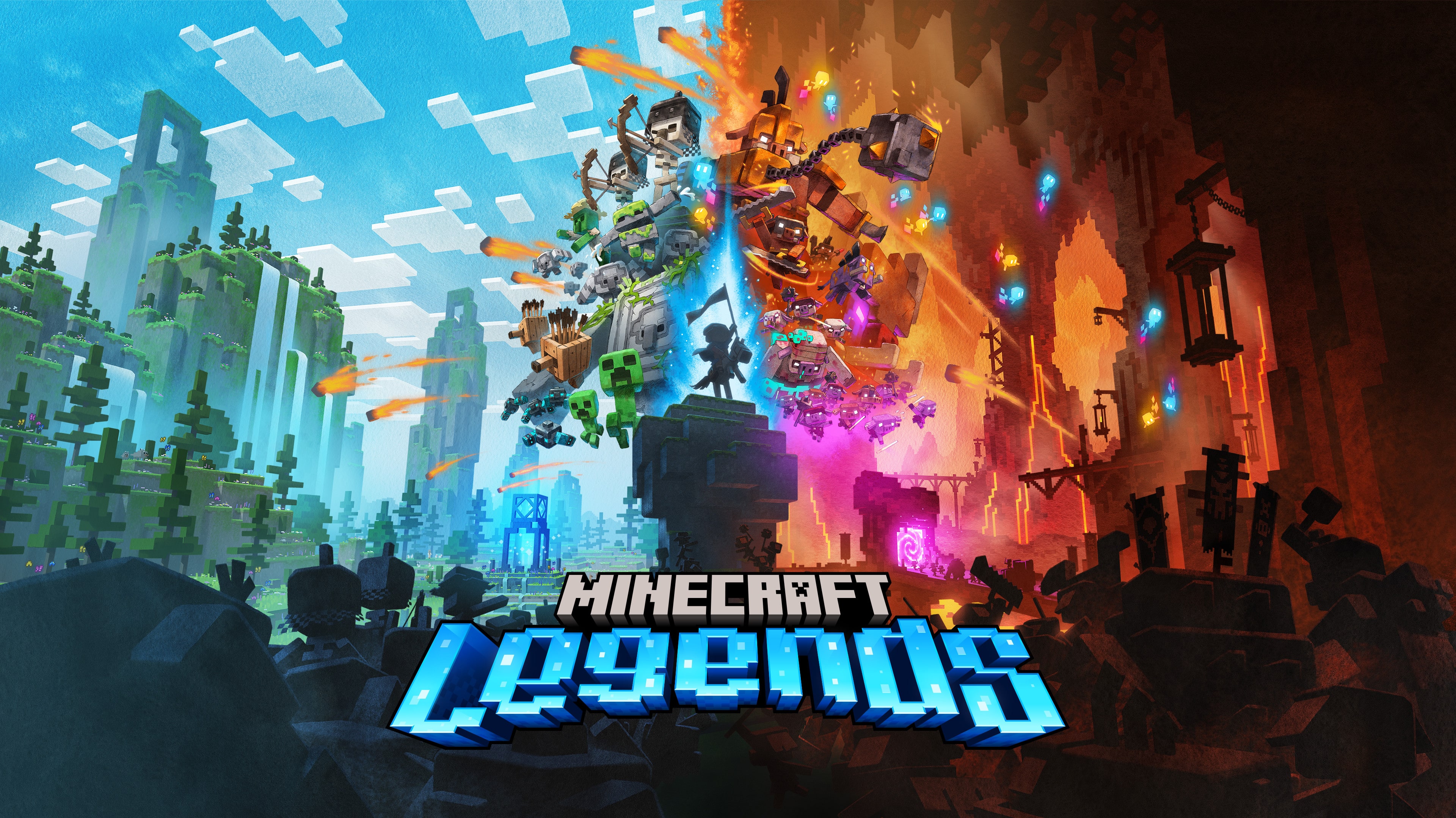 A colorful and blocky landscape from the gameplay of Minecraft Legends.