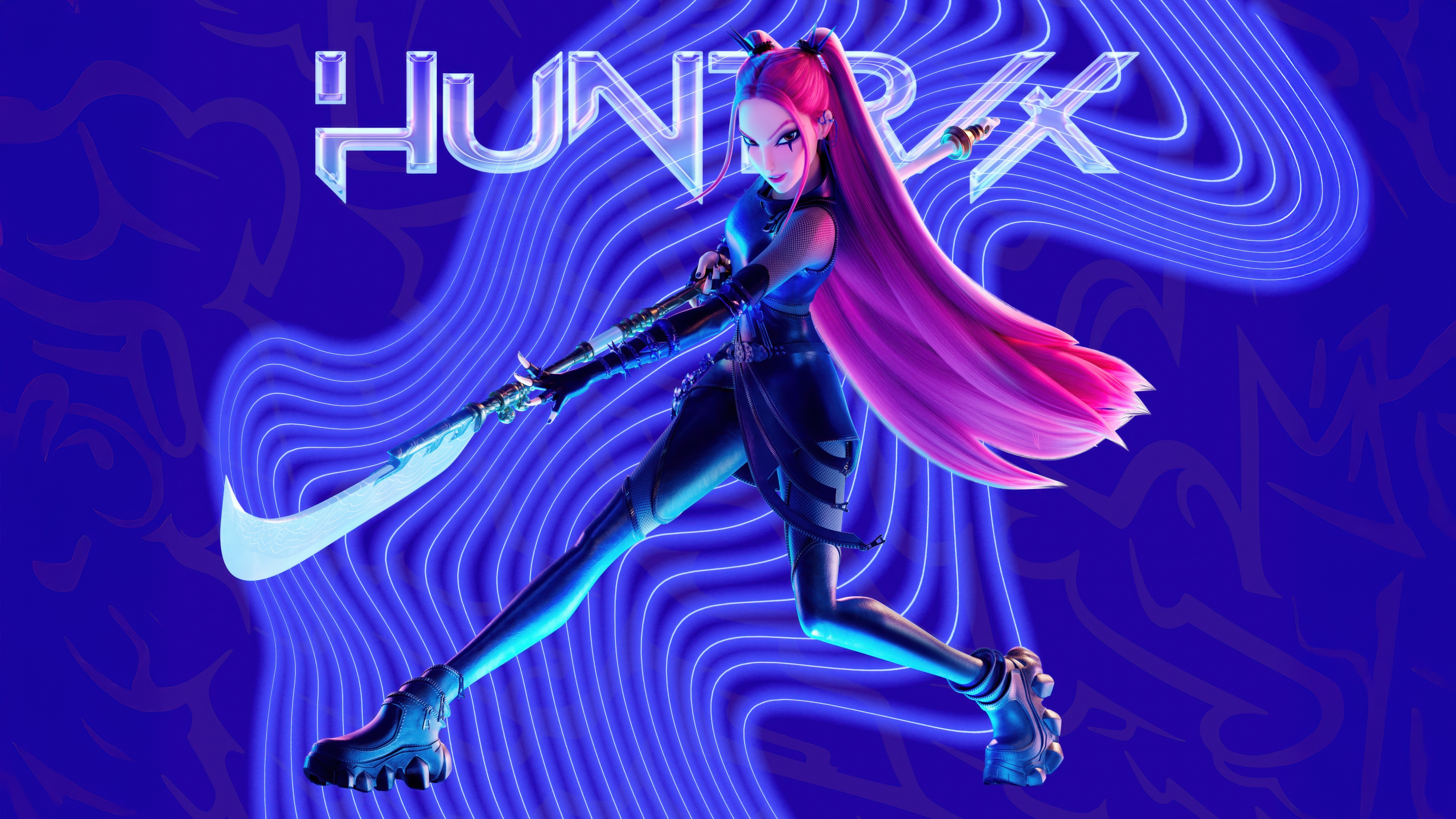 Mira (Huntrix) presented in a cool blue aesthetic as a KPop-inspired demon hunter.