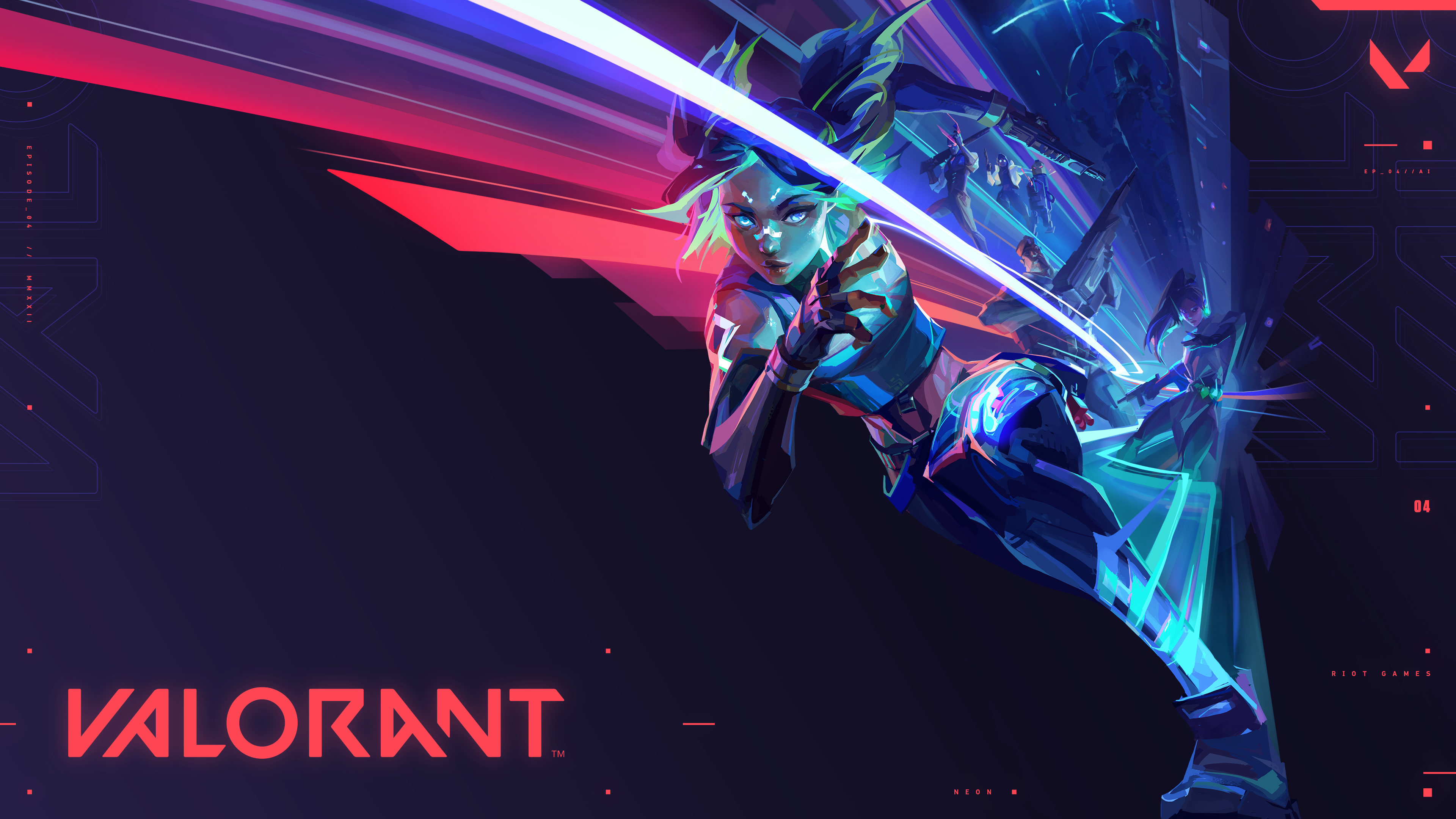 The Valorant agent Neon surrounded by bright electric lightning effects and neon lights.