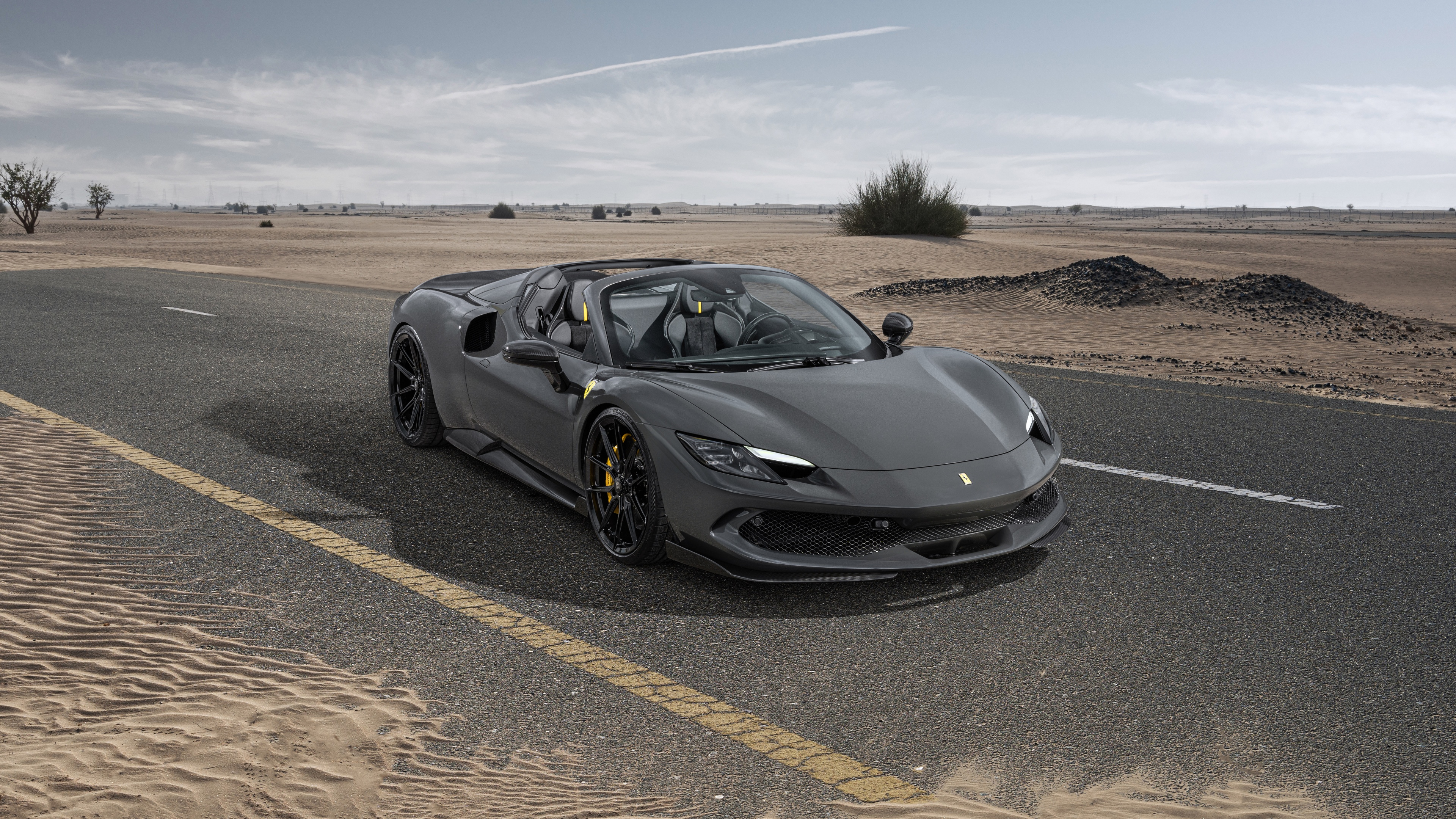 A high-resolution, detailed view of a modified Ferrari 296 GTS by Novitec, showcasing its sleek aerodynamic body and luxury design.