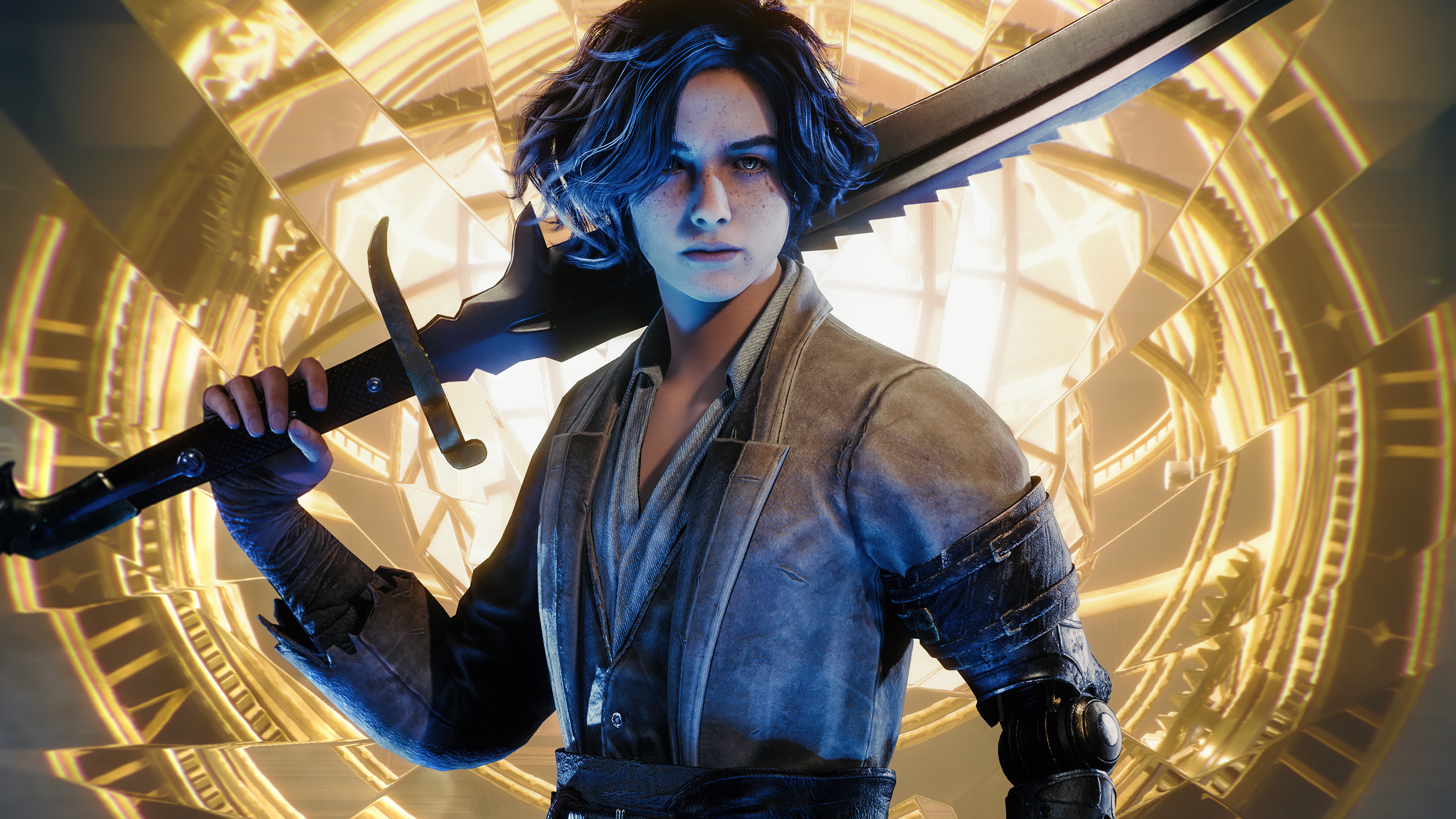 Cinematic game art of P, the puppet protagonist from Lies of P, in a dark fantasy setting.