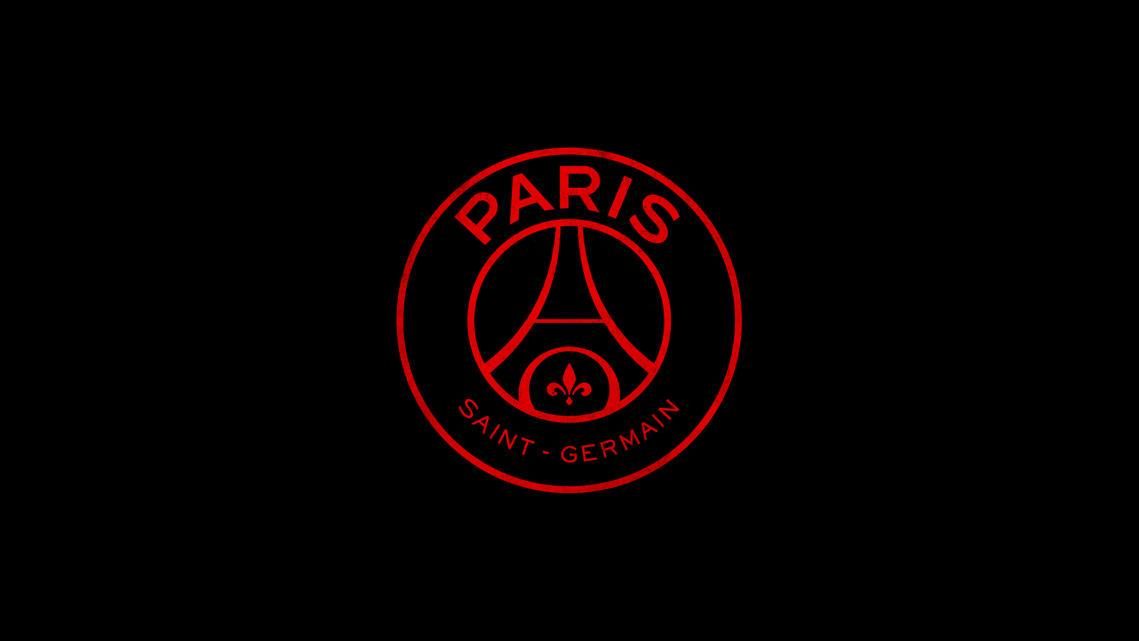 Paris Saint-Germain FC logo with glowing blue and red accents on a pitch-black AMOLED background
