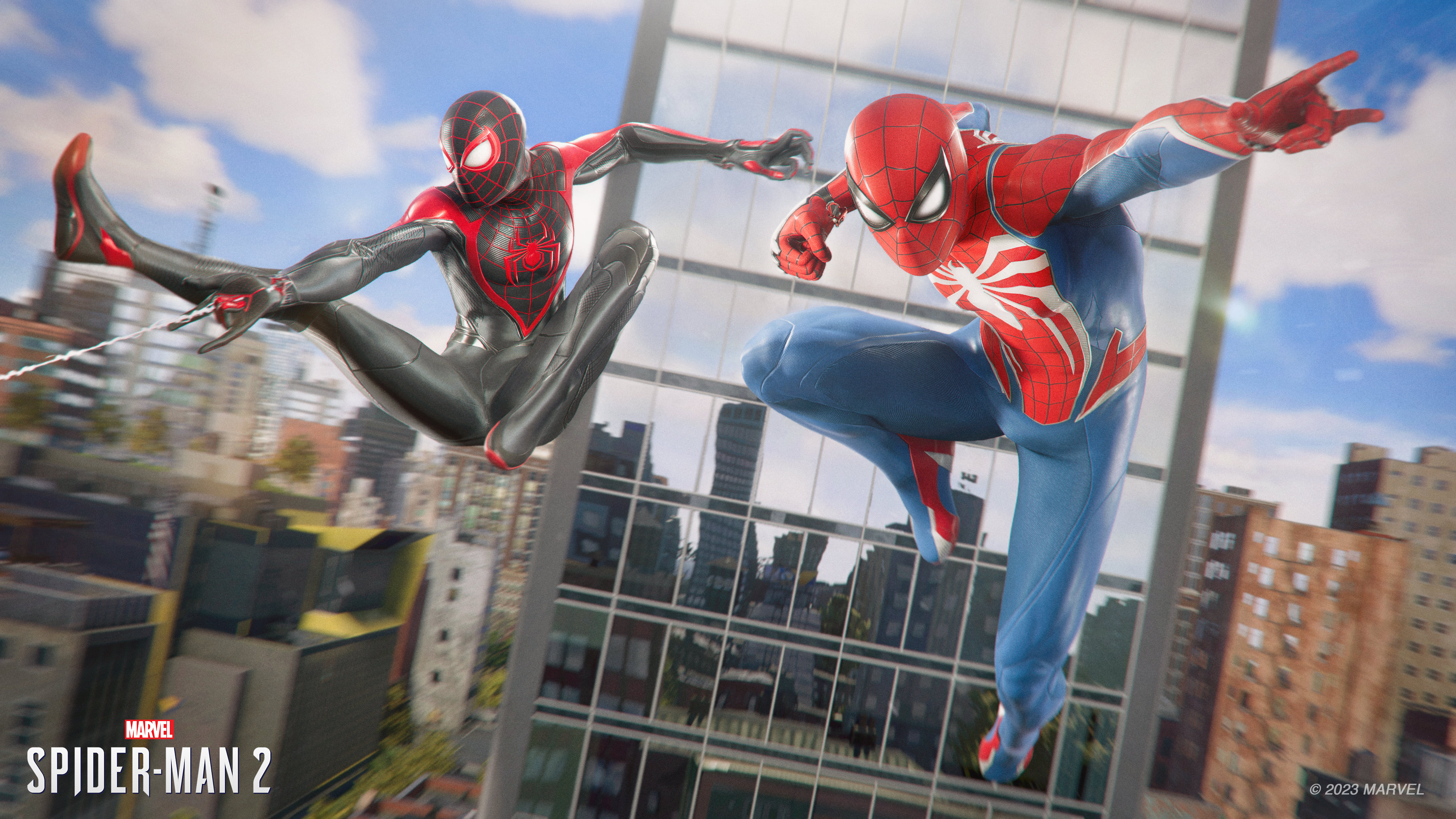 Peter Parker and Miles Morales from the video game Marvel's Spider-Man 2