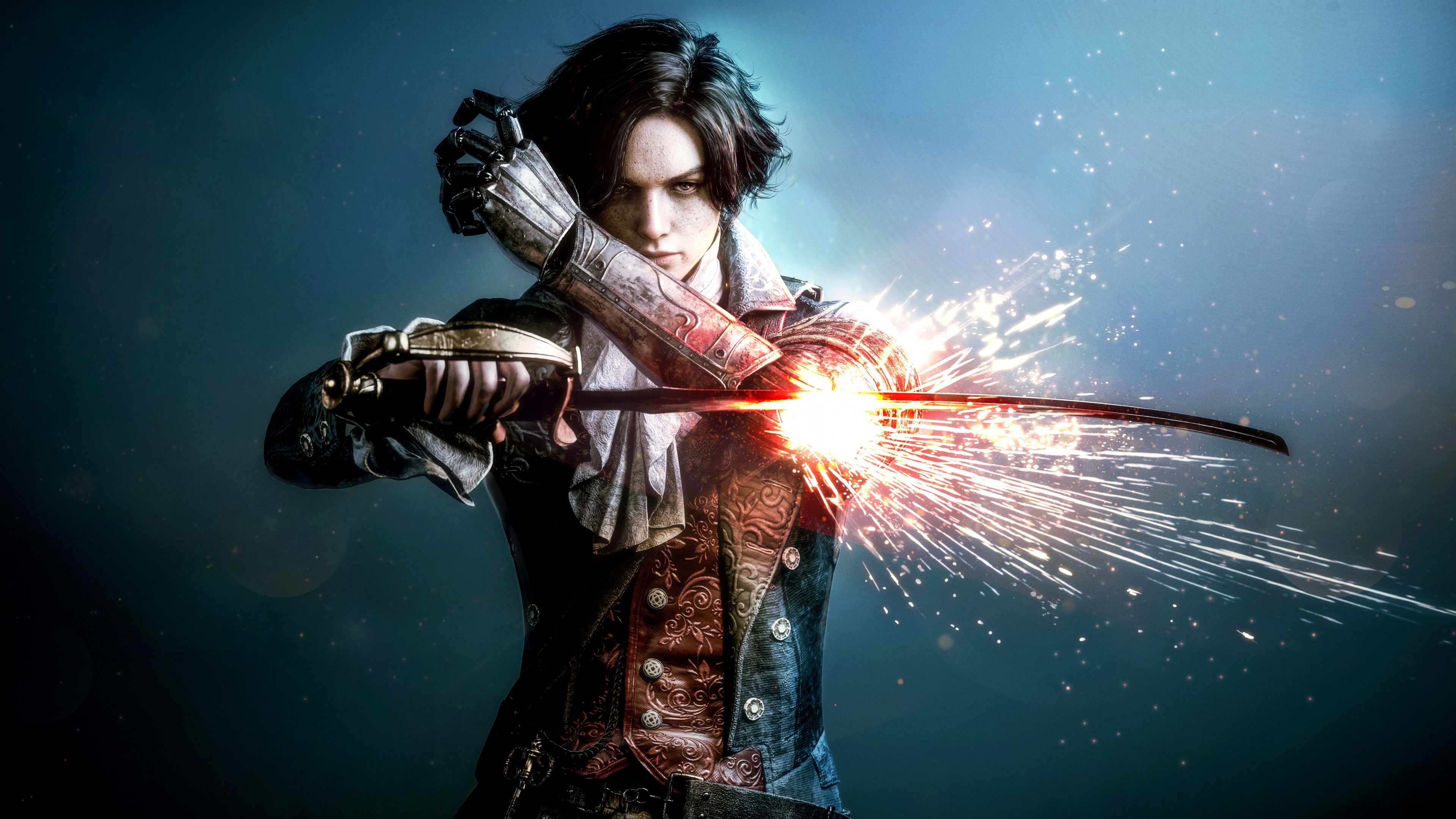A high-resolution, cinematic close-up of Pinocchio from the video game Lies of P, showcasing detailed puppet features and a dark fantasy atmosphere.
