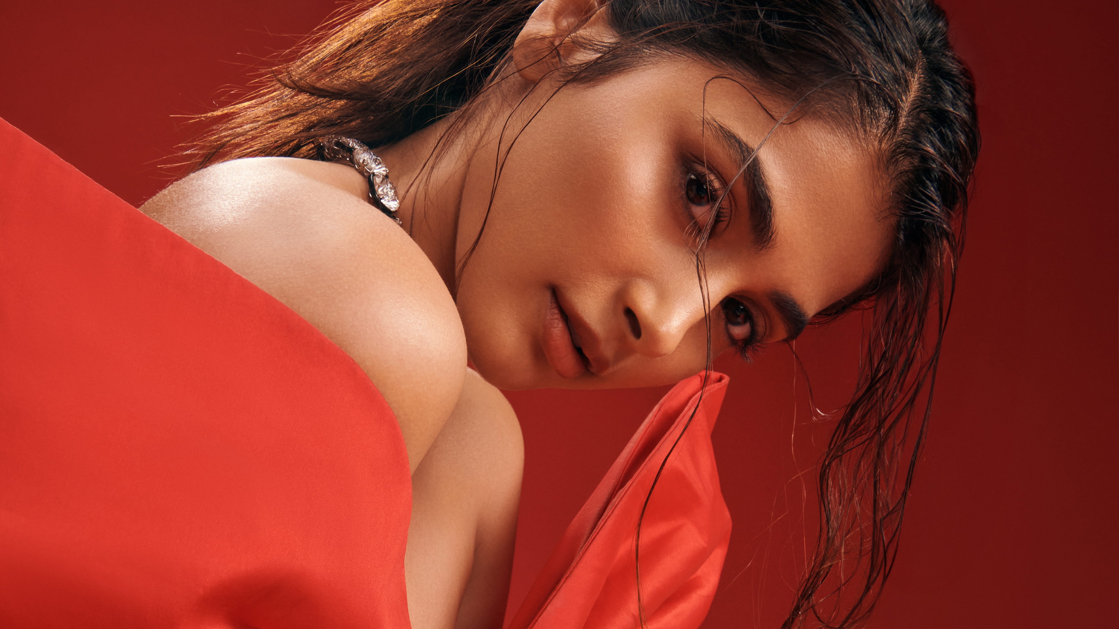 A high-definition 5K portrait of Indian actress Pooja Hegde