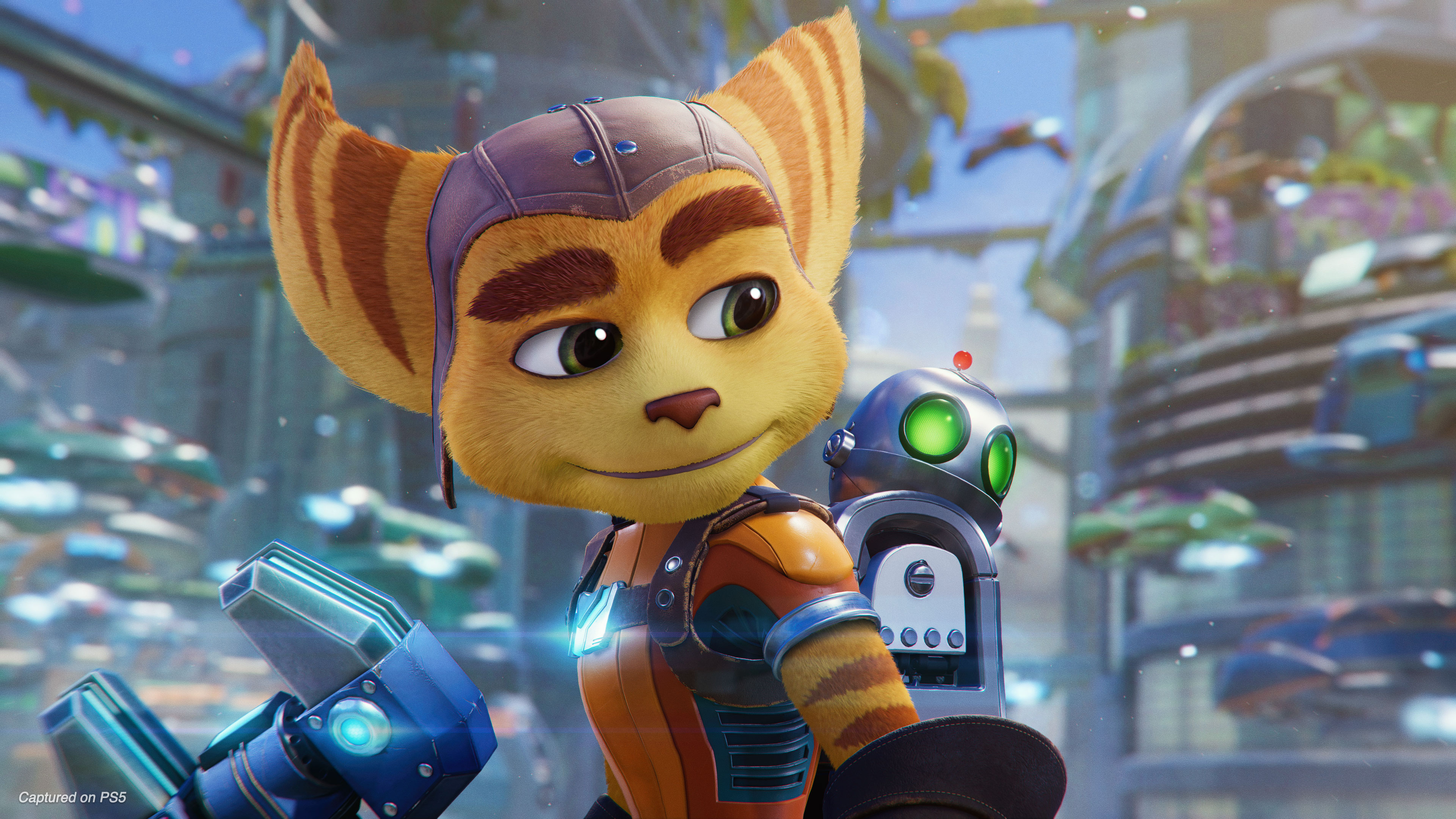 The characters Ratchet and Clank from the video game Ratchet & Clank: Rift Apart.