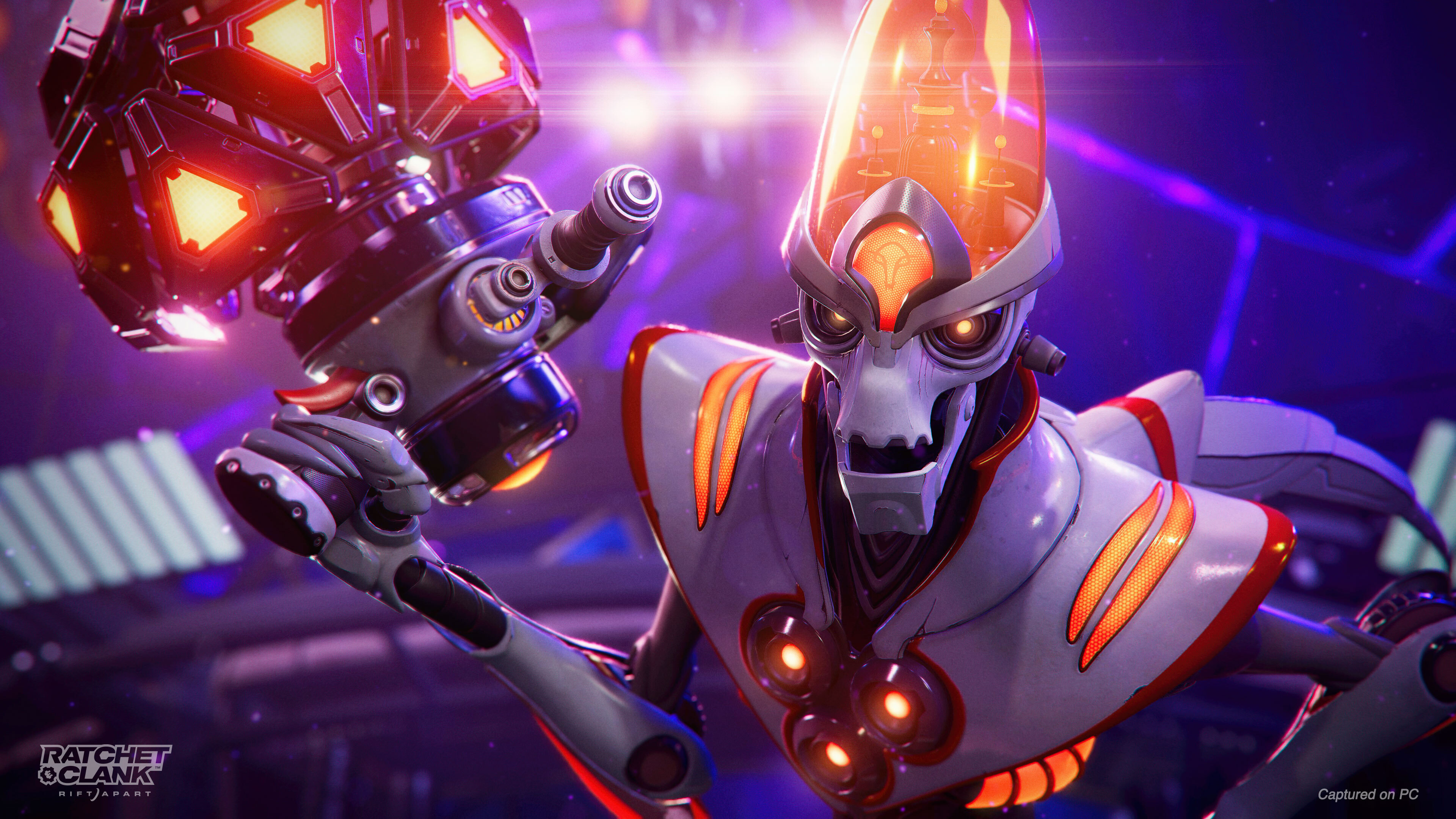 Ratchet the Lombax and Clank the robot in a cosmic, multi-dimensional setting inspired by Ratchet & Clank: Rift Apart.