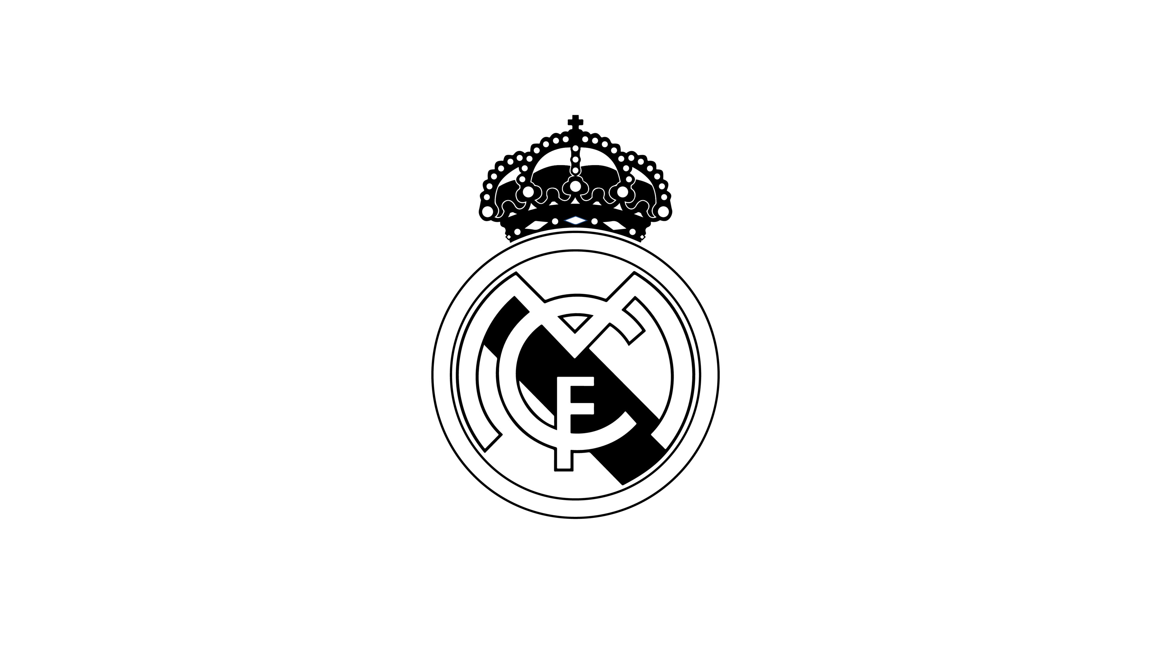 Black and white logo of the Real Madrid CF football club crest.