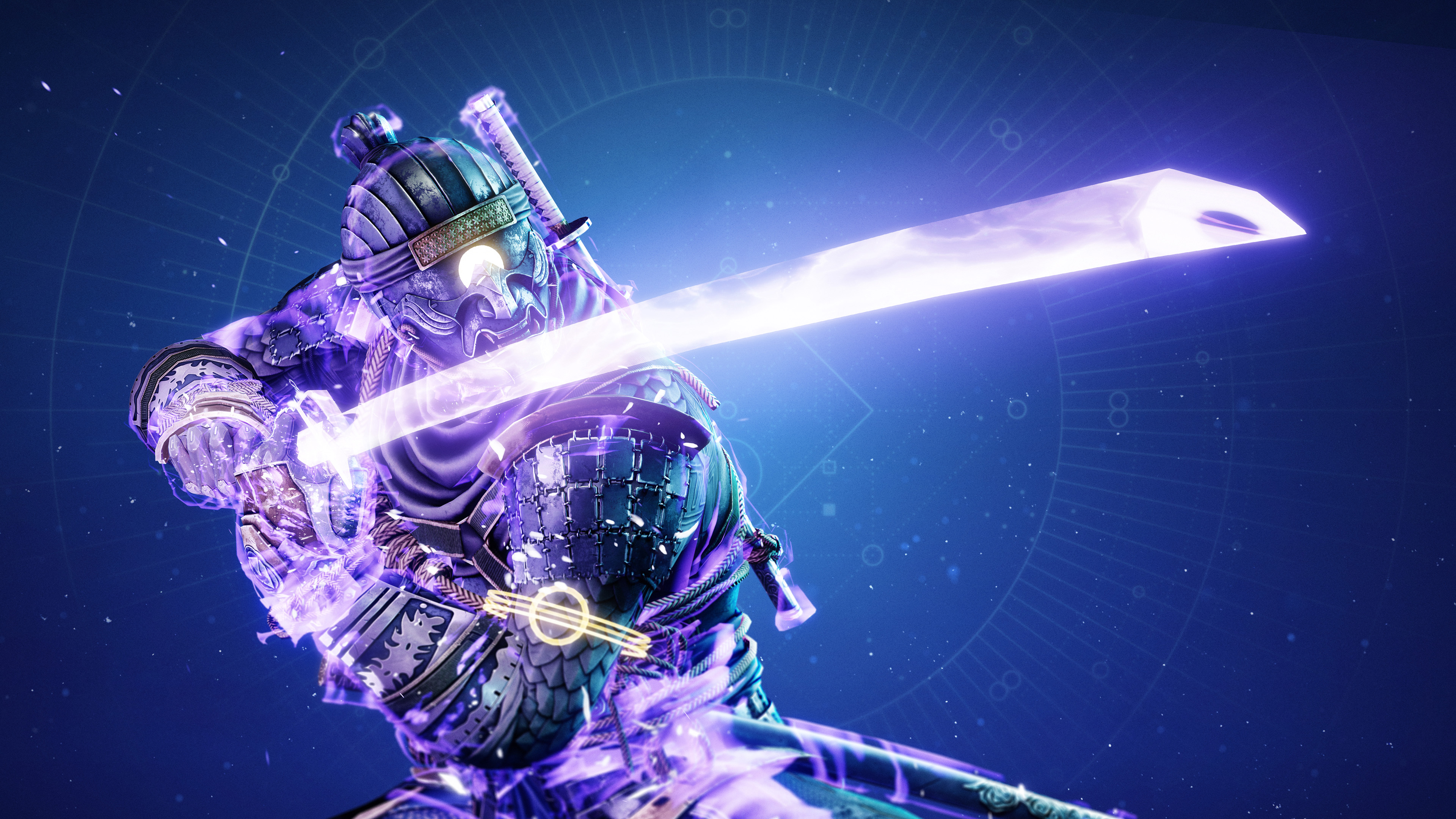 A cinematic fusion of Ghost of Tsushima samurai armor and Destiny 2 Guardian sci-fi armor.