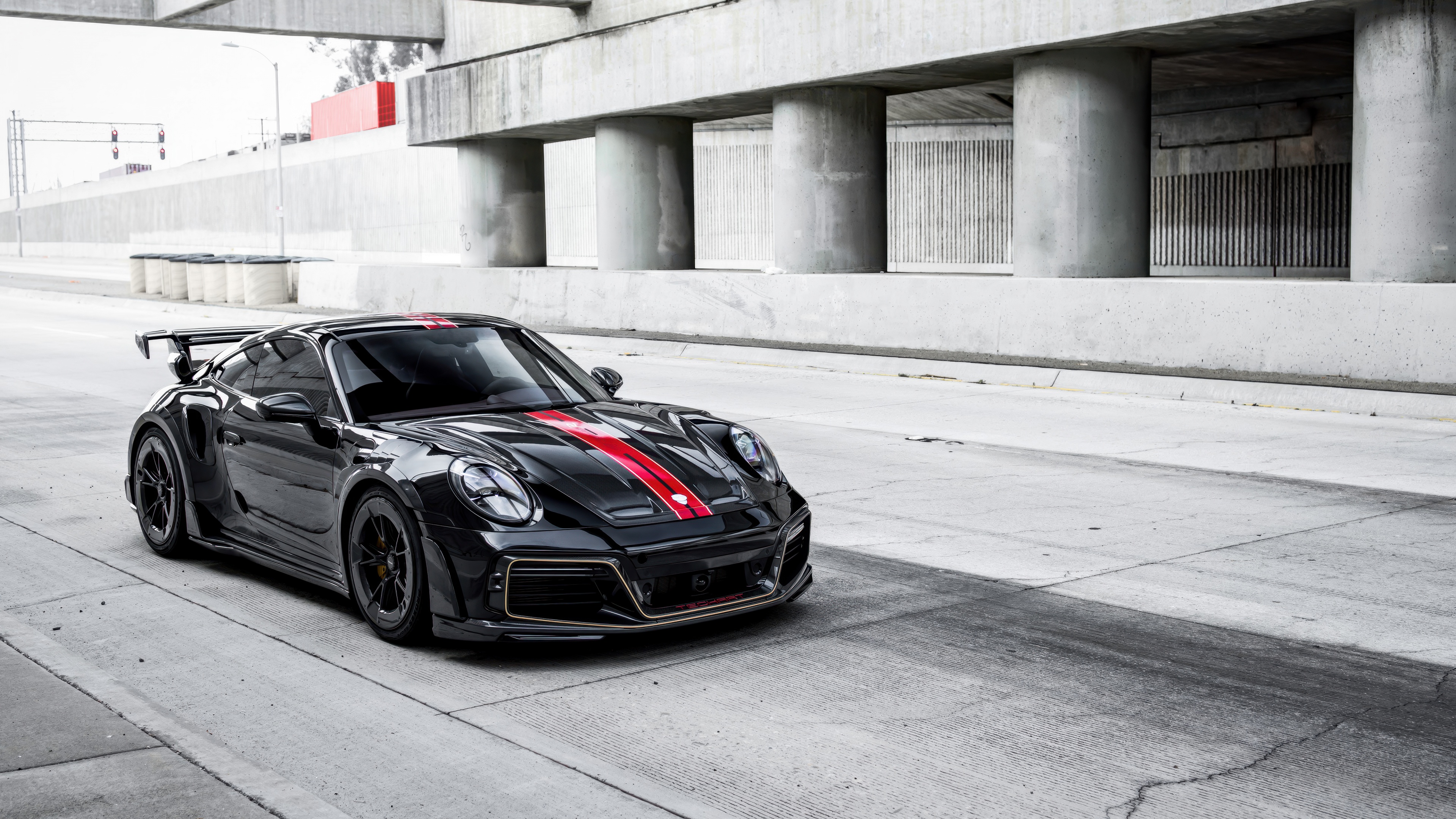 High-resolution close-up of a black TechArt Porsche GTstreet R widebody supercar