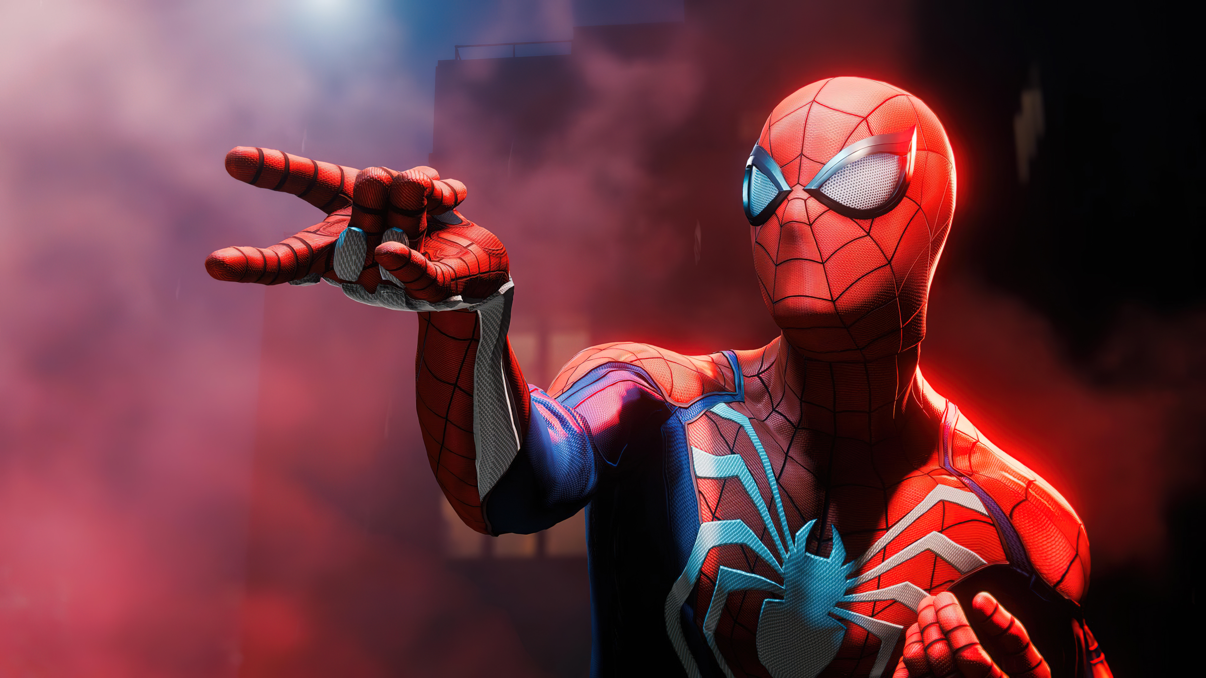 Spider-Man wearing the Advanced Suit from the video game Marvel's Spider-Man Remastered.