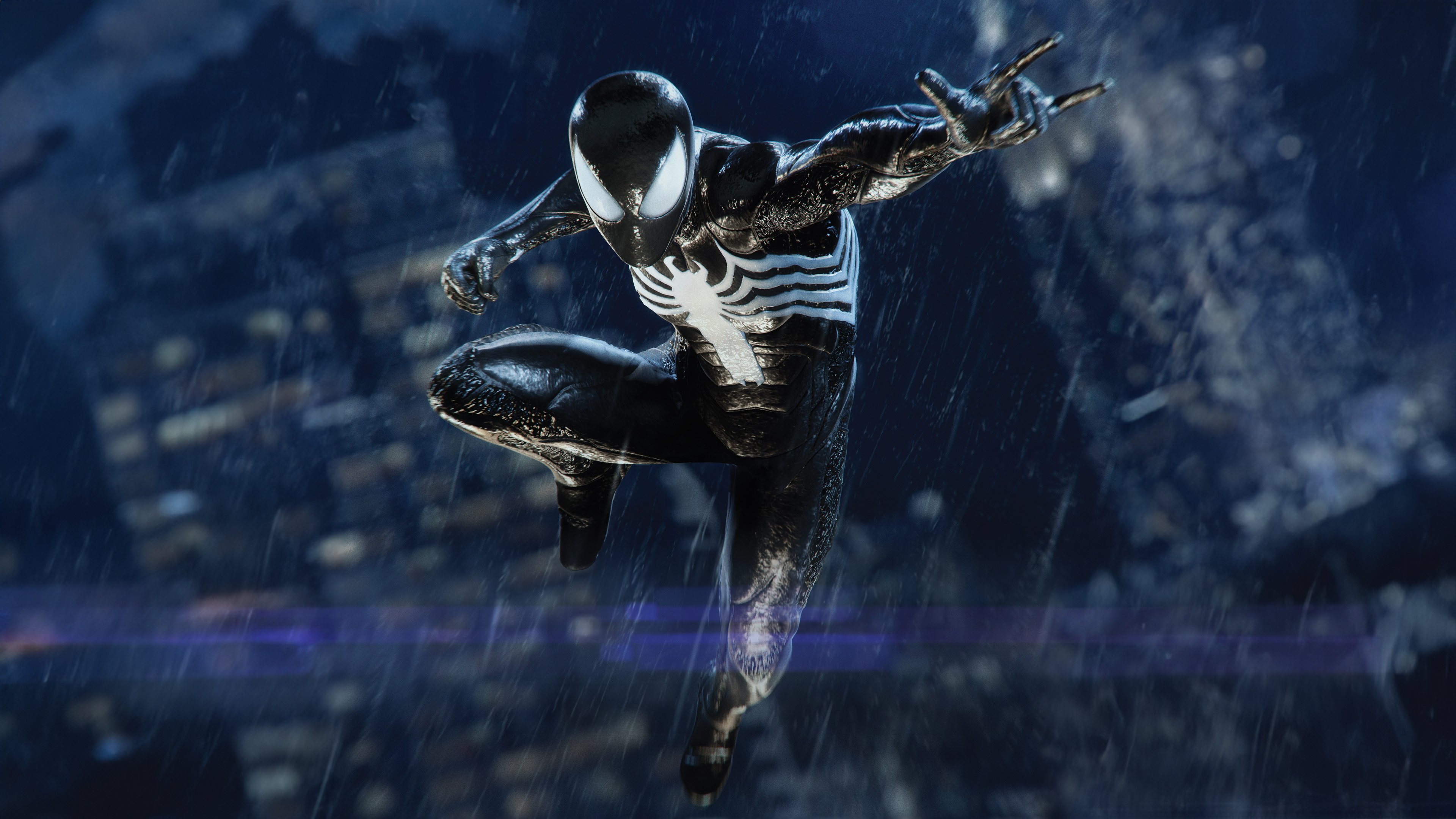 Symbiote Spider-Man wearing the black alien suit from Marvel's Spider-Man 2