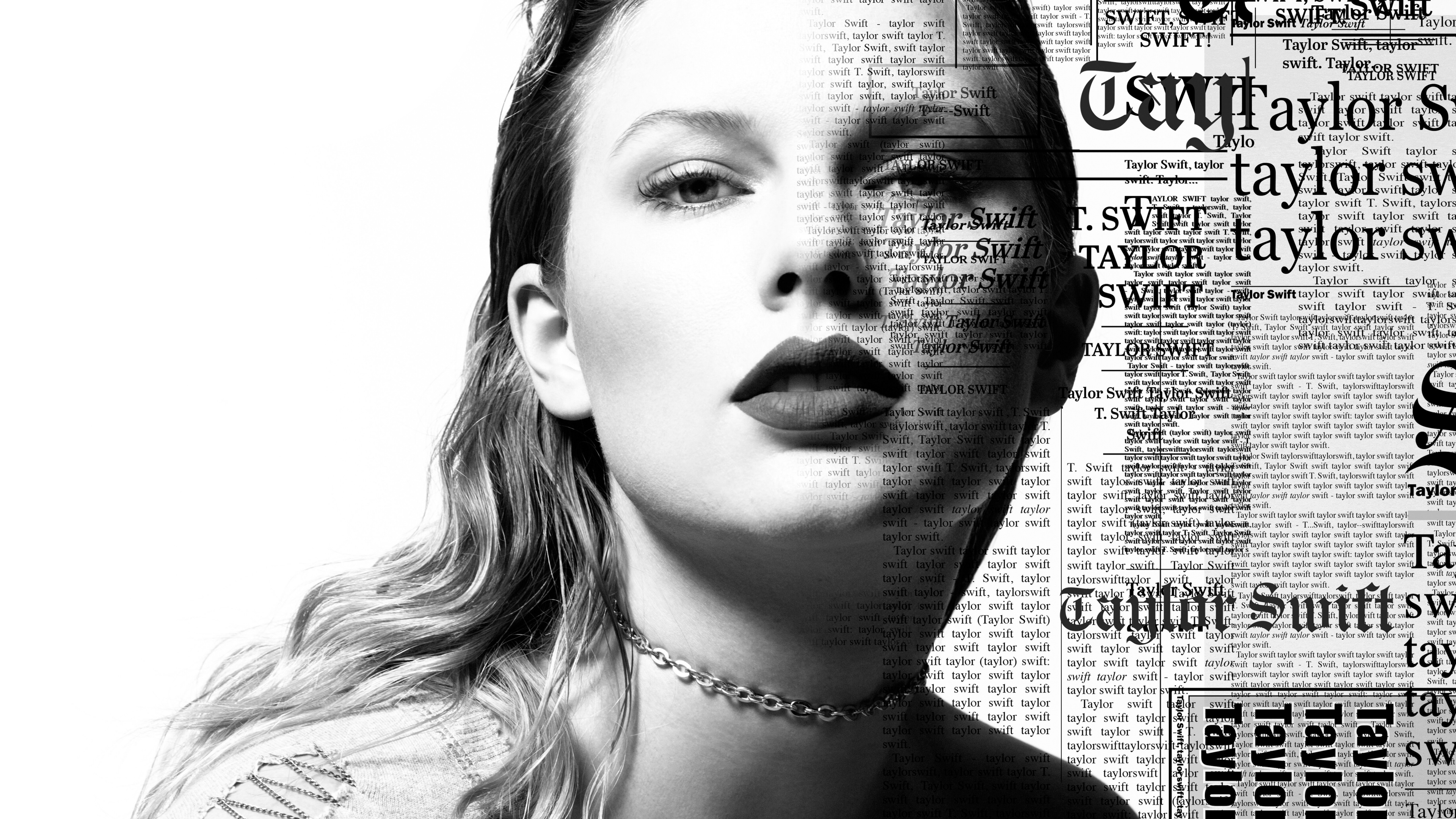 A high-detail black and white monochrome portrait of American singer Taylor Swift.