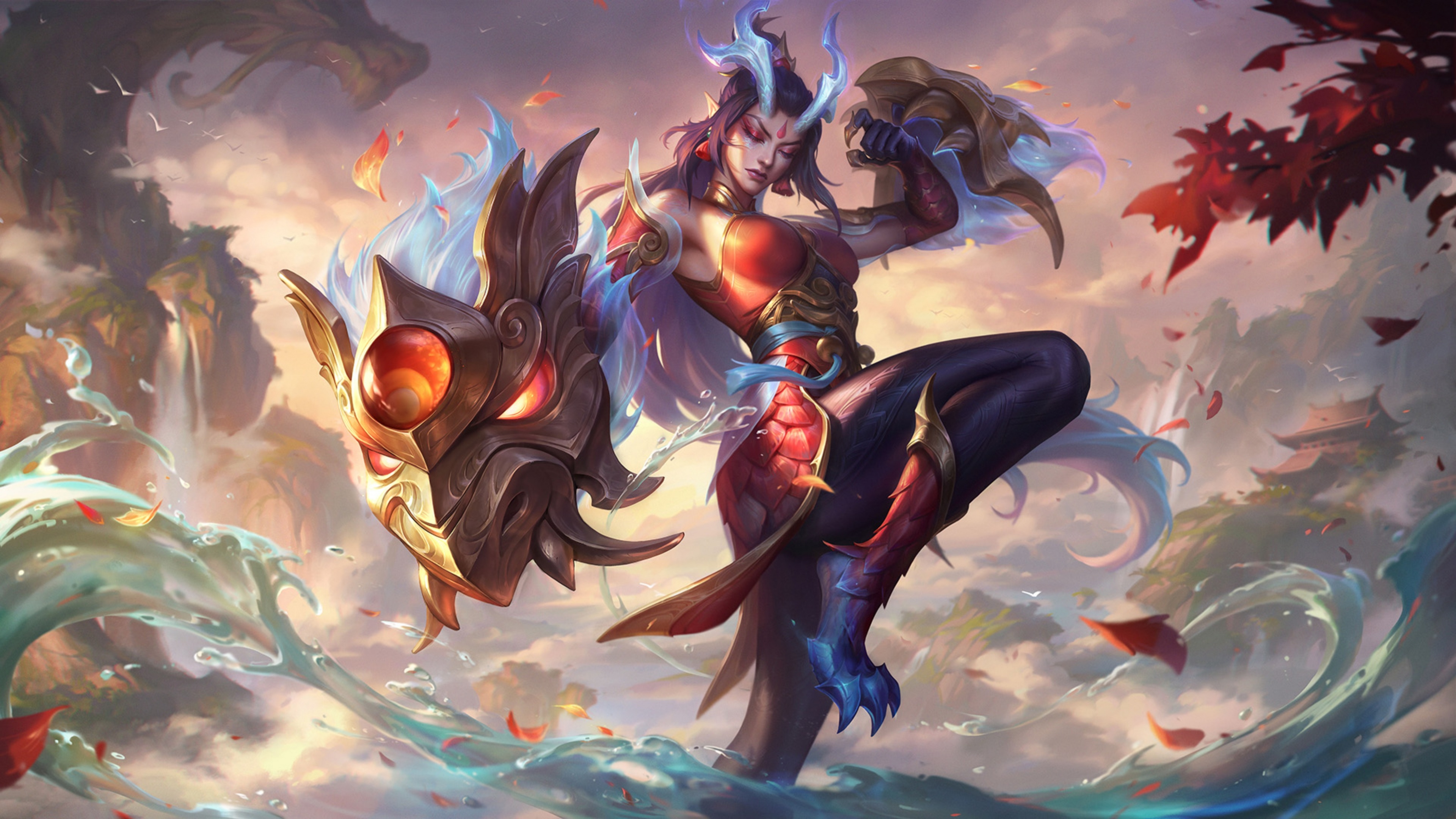 A majestic celestial character from League of Legends surrounded by cosmic nebula and golden light during an immortal journey.