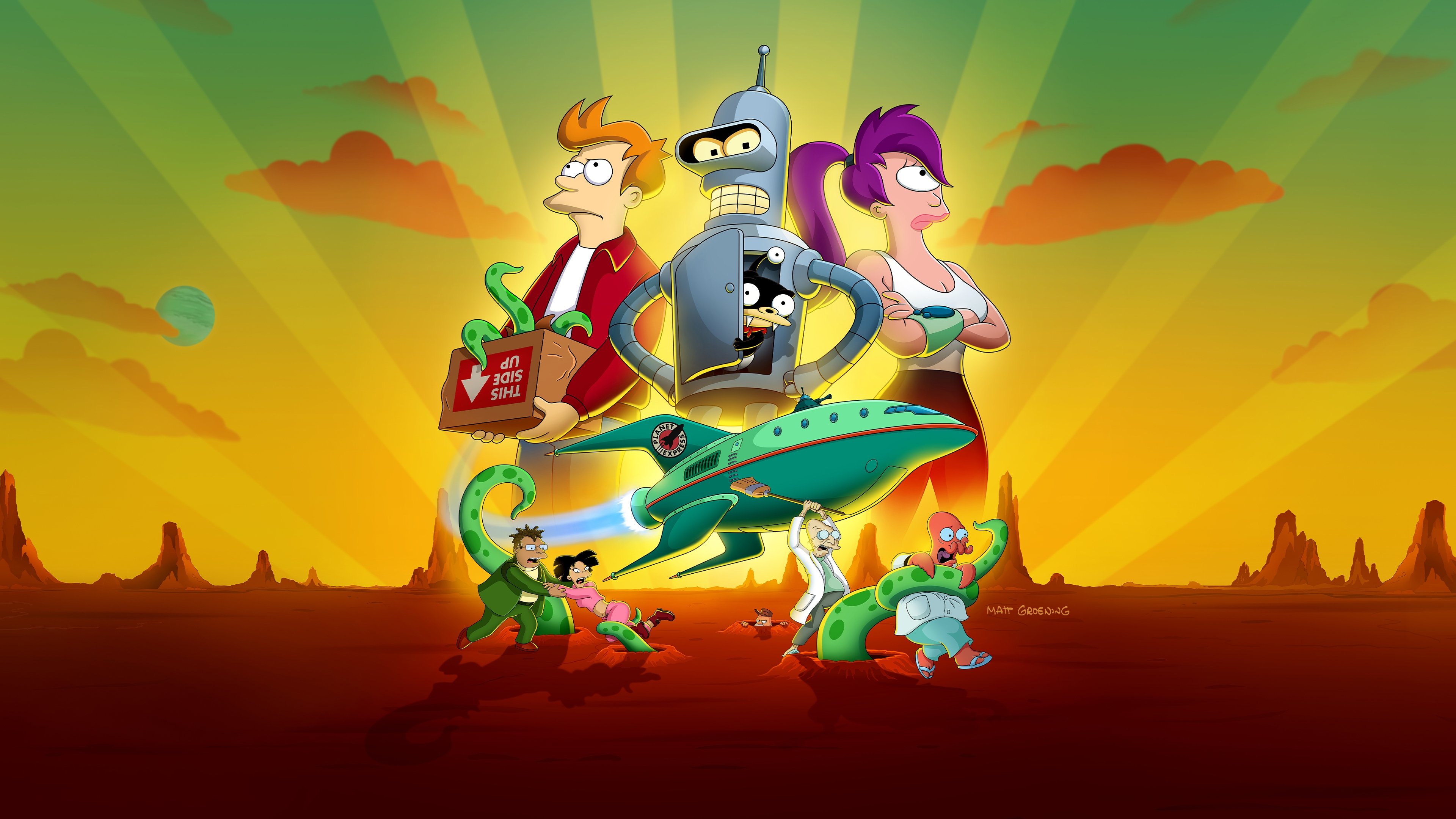 Philip J. Fry, Leela, and Bender from the animated series Futurama.