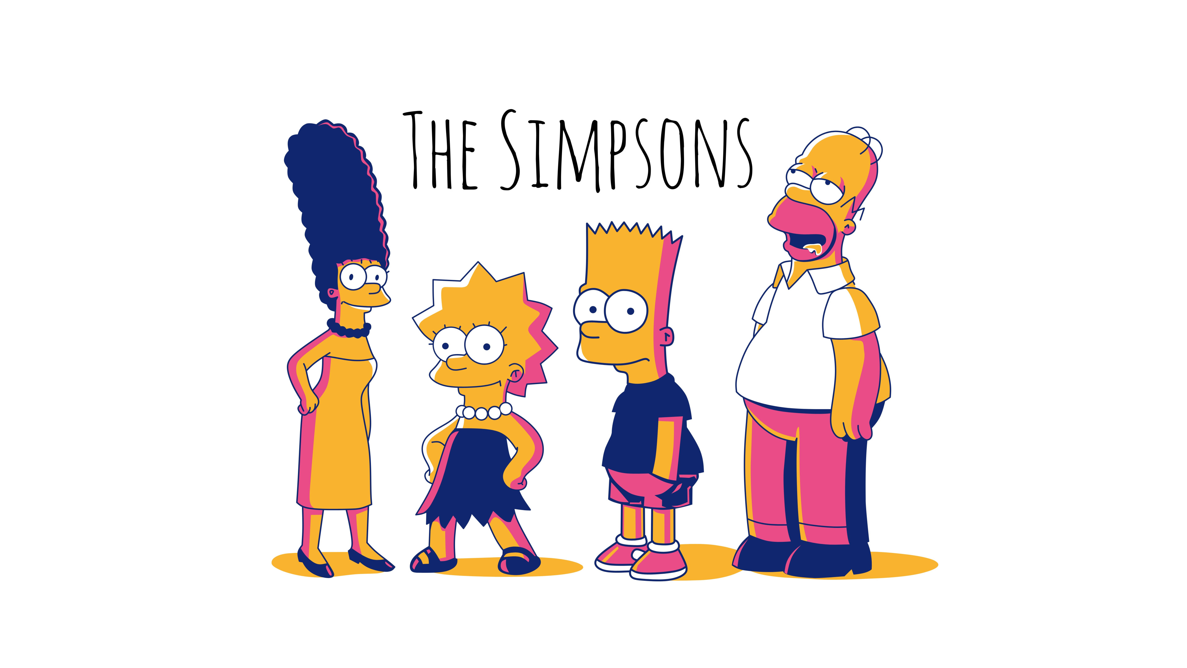 Homer, Marge, Bart, and Lisa Simpson from The Simpsons standing together on a white background.