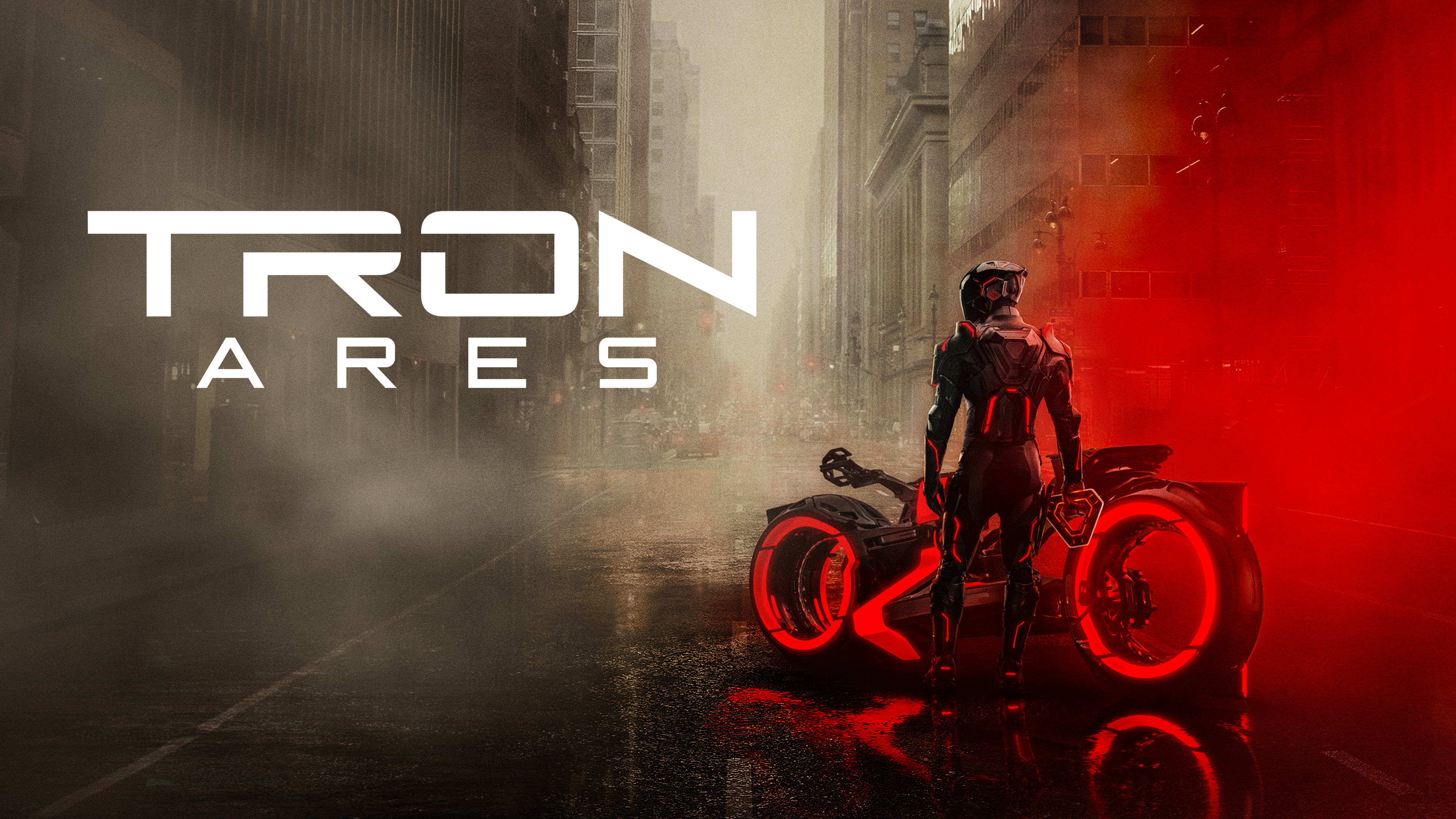 Cinematic poster of Jared Leto as Ares in the sci-fi film Tron: Ares featuring neon blue and red light aesthetics