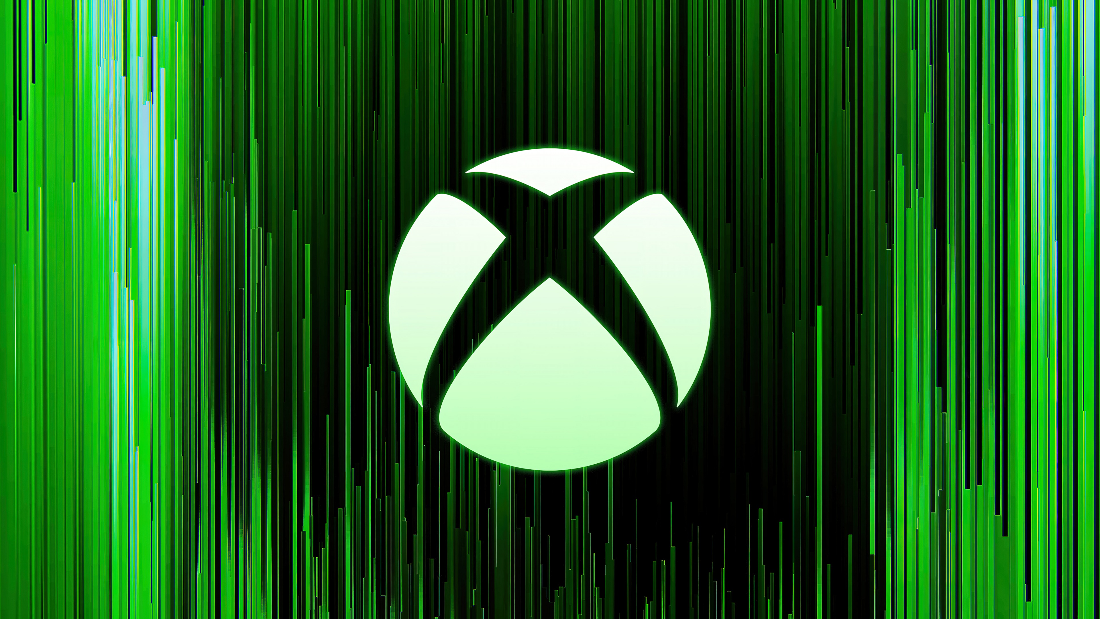 The Xbox logo placed centrally within a vibrant green abstract background with flowing, liquid-like patterns.