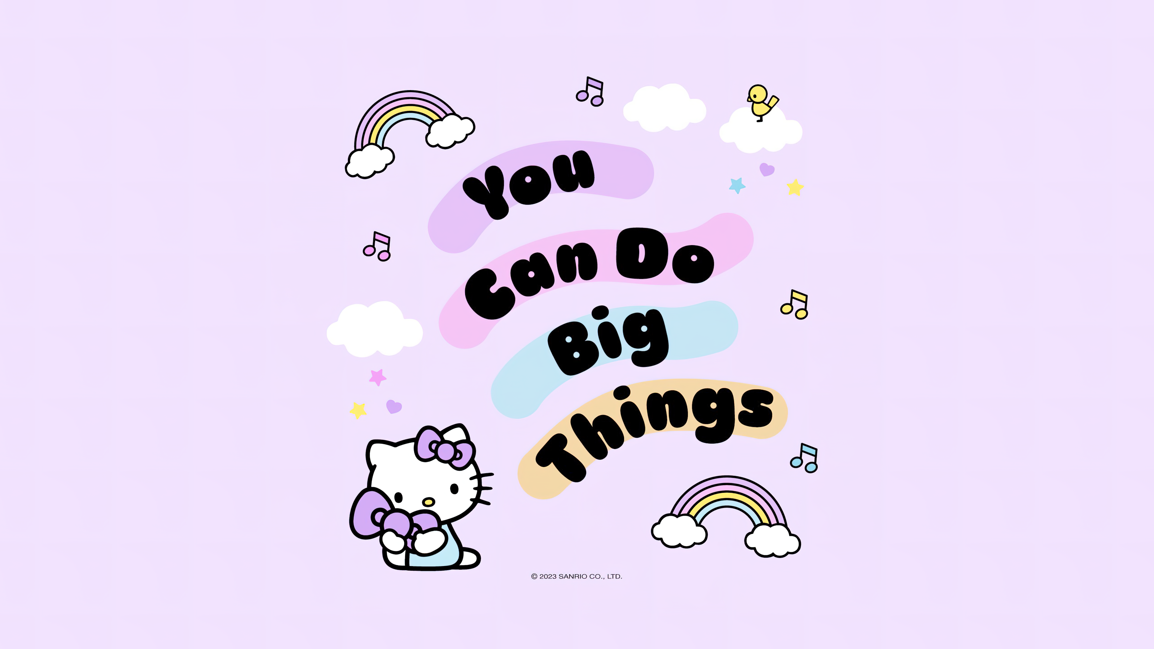 Hello Kitty from Sanrio featuring the motivational text 'You Can Do It' against a pastel purple background.