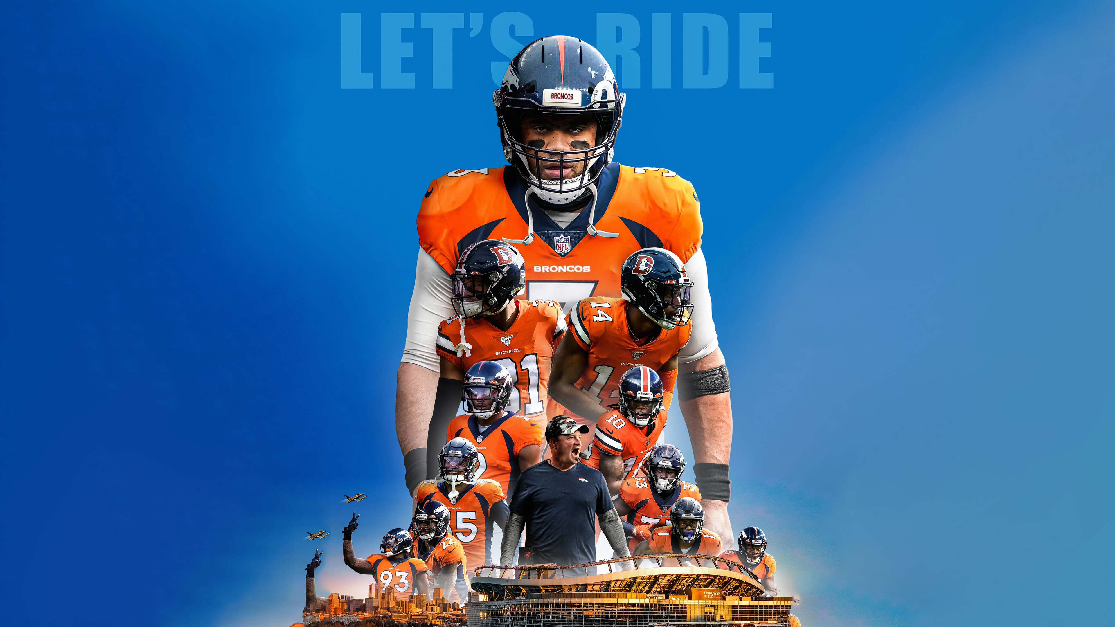 Denver Broncos NFL team logo and branding on a solid blue background