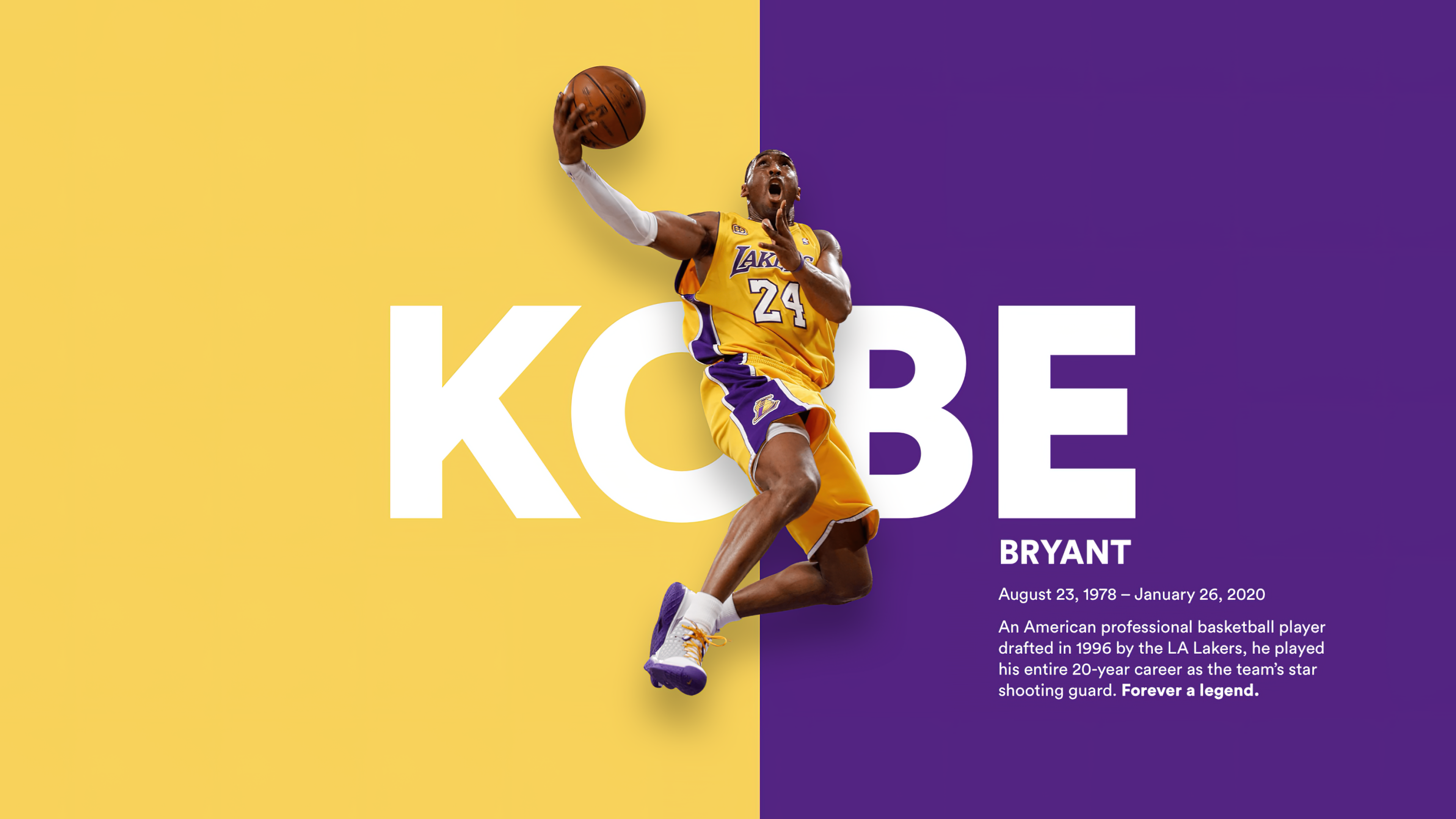 A commemorative tribute portrait of Kobe Bryant, the iconic Los Angeles Lakers basketball player.