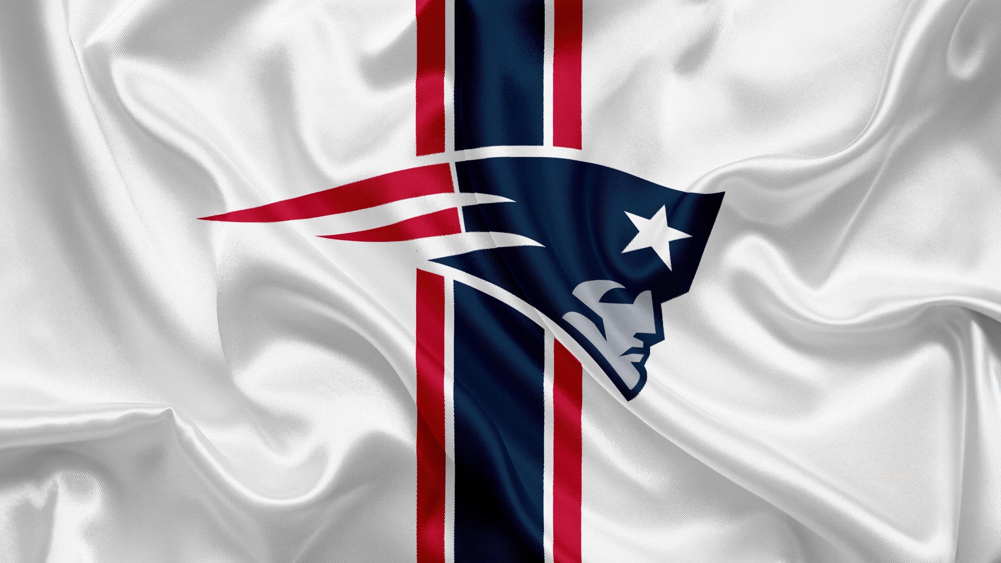 The New England Patriots logo prominently displayed on a high-quality team flag.
