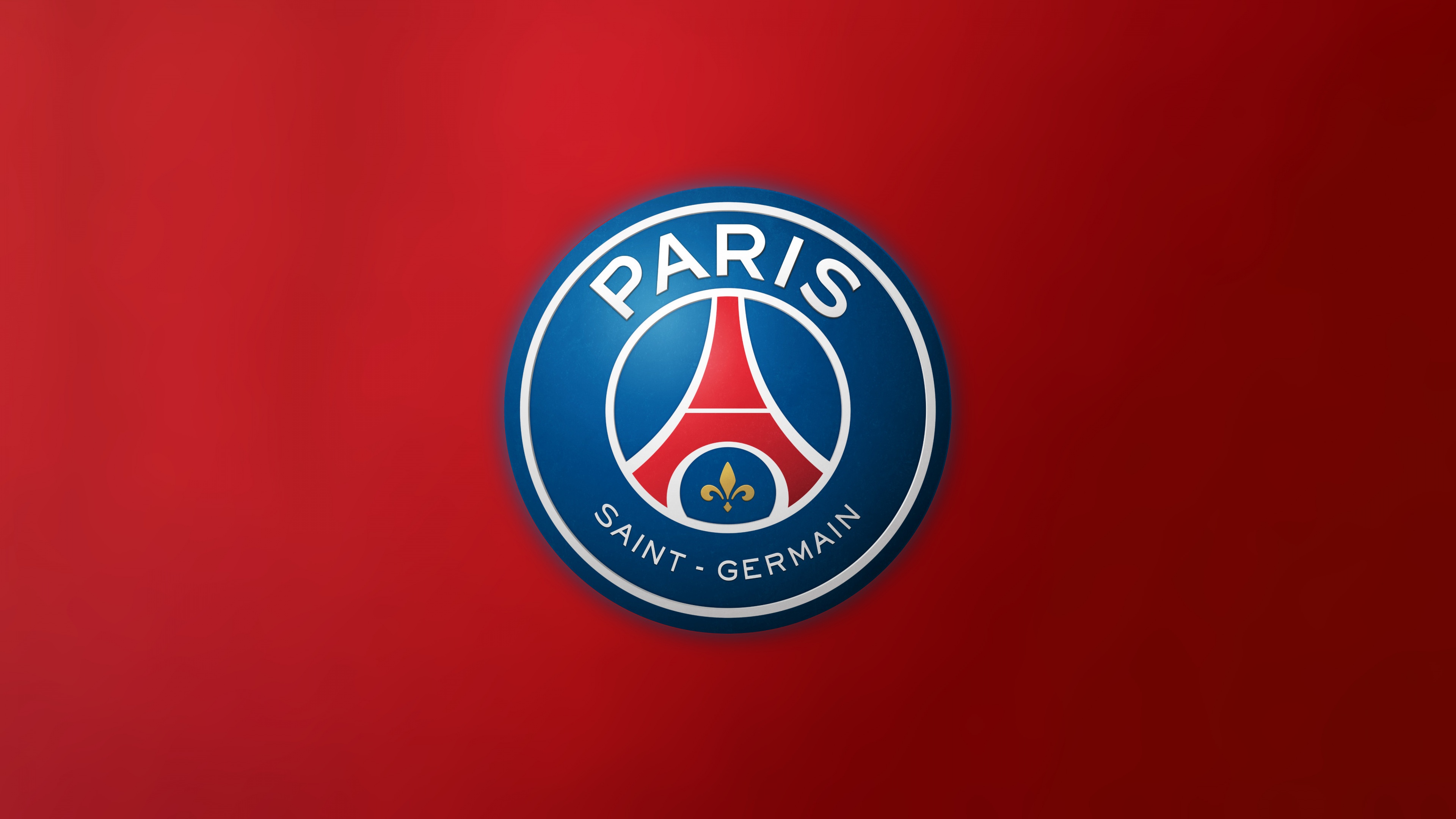 Paris Saint-Germain football club logo and branding on a vibrant red background.