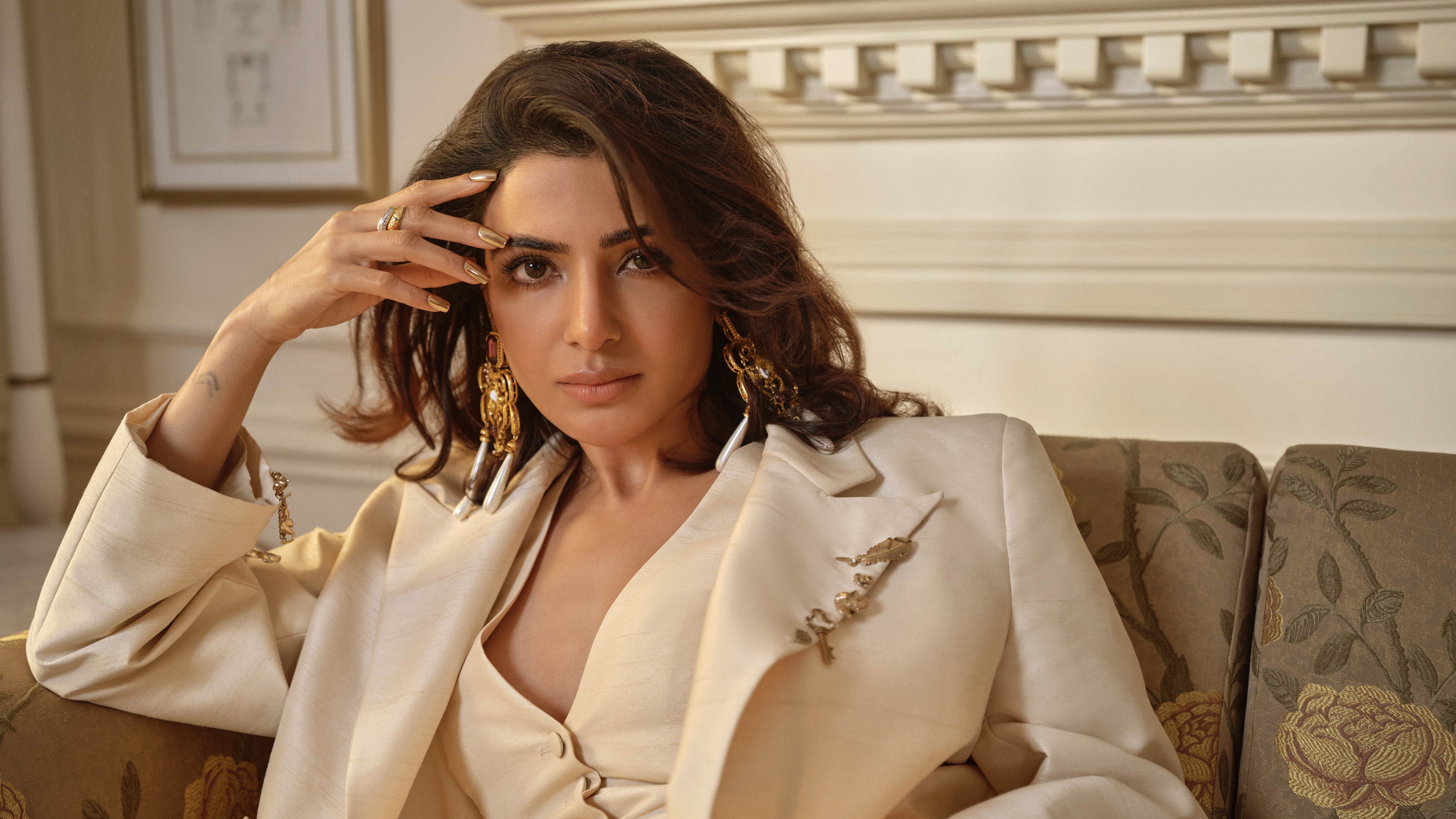 A high-resolution, elegant portrait of Indian actress Samantha Ruth Prabhu.