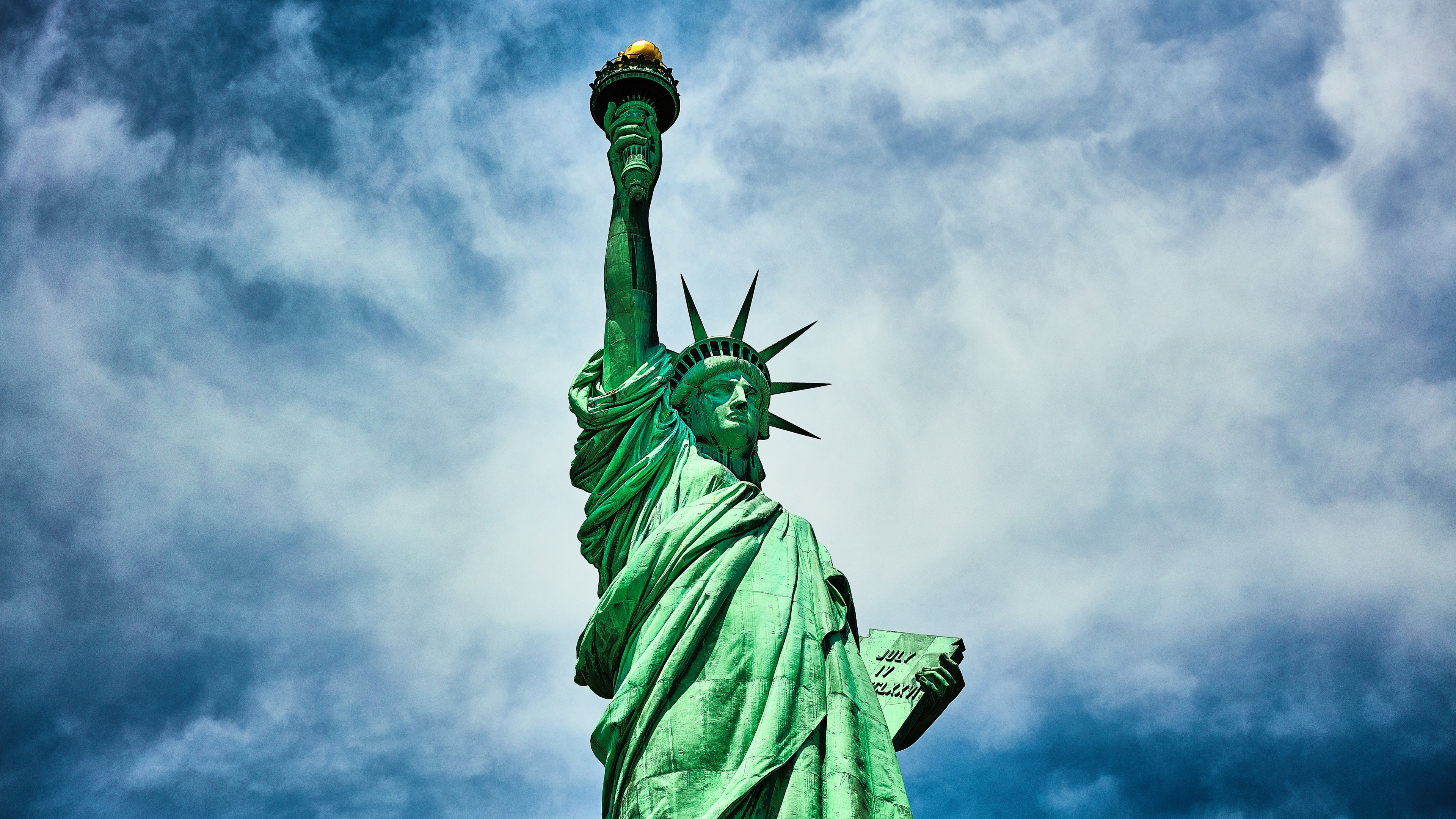 A high-definition, detailed view of the Statue of Liberty in New York City.